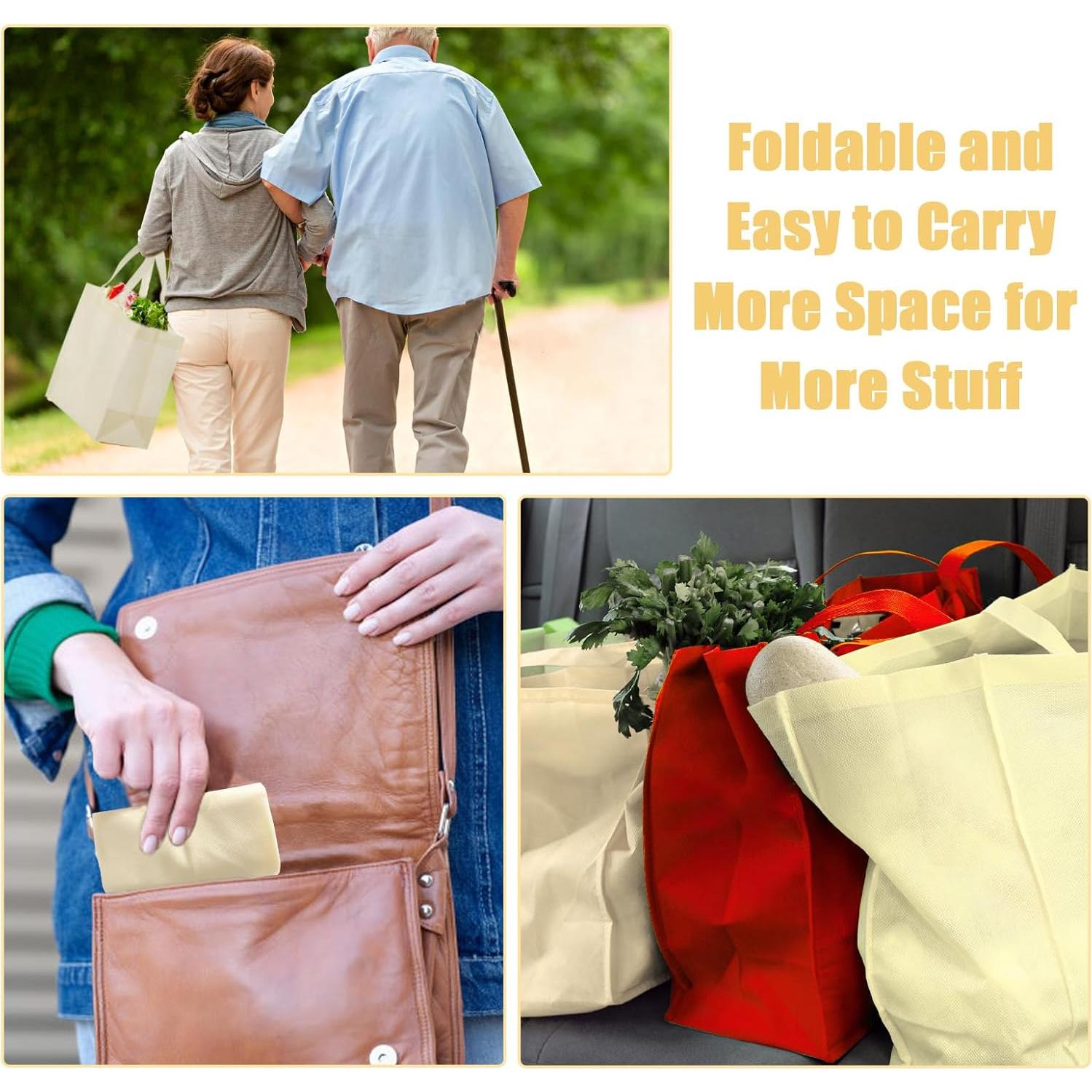 50 Bolsas de Compras Reutilizables No Tejidas Beige 32x16x30cm