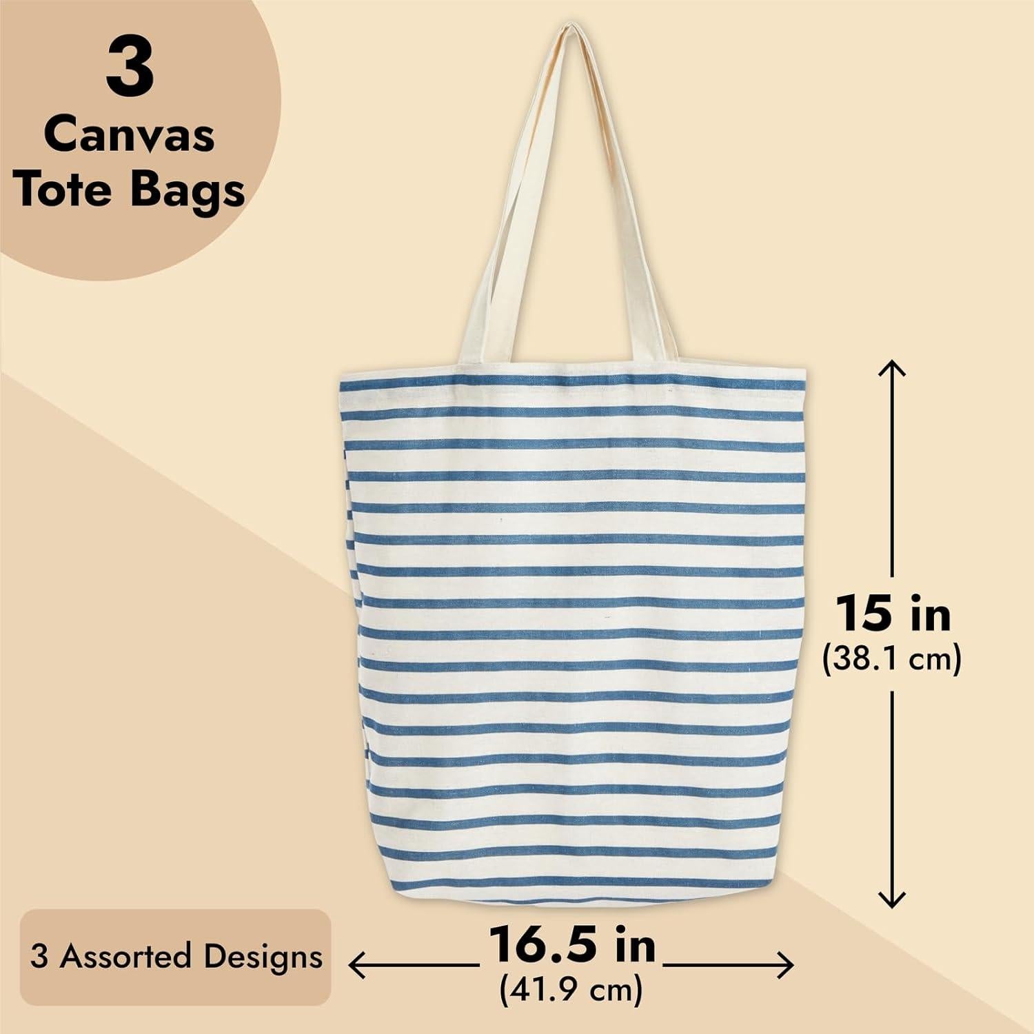 Juego de 3 bolsas de lona Juvale - Reutilizables multicolores 38x42 cm