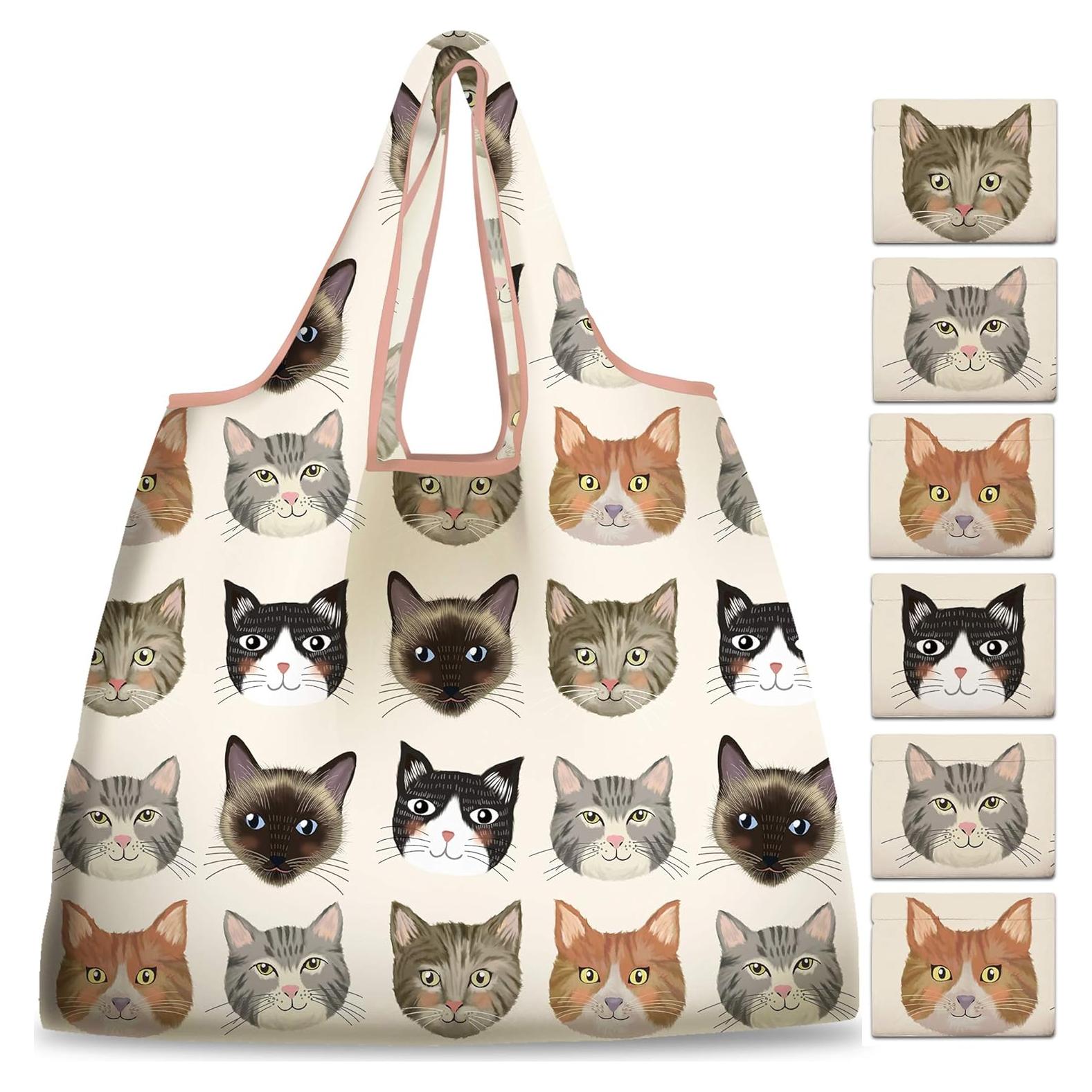 Bolsas de Compras Reutilizables NymphFable 6 Piezas Gato 22.68 kg