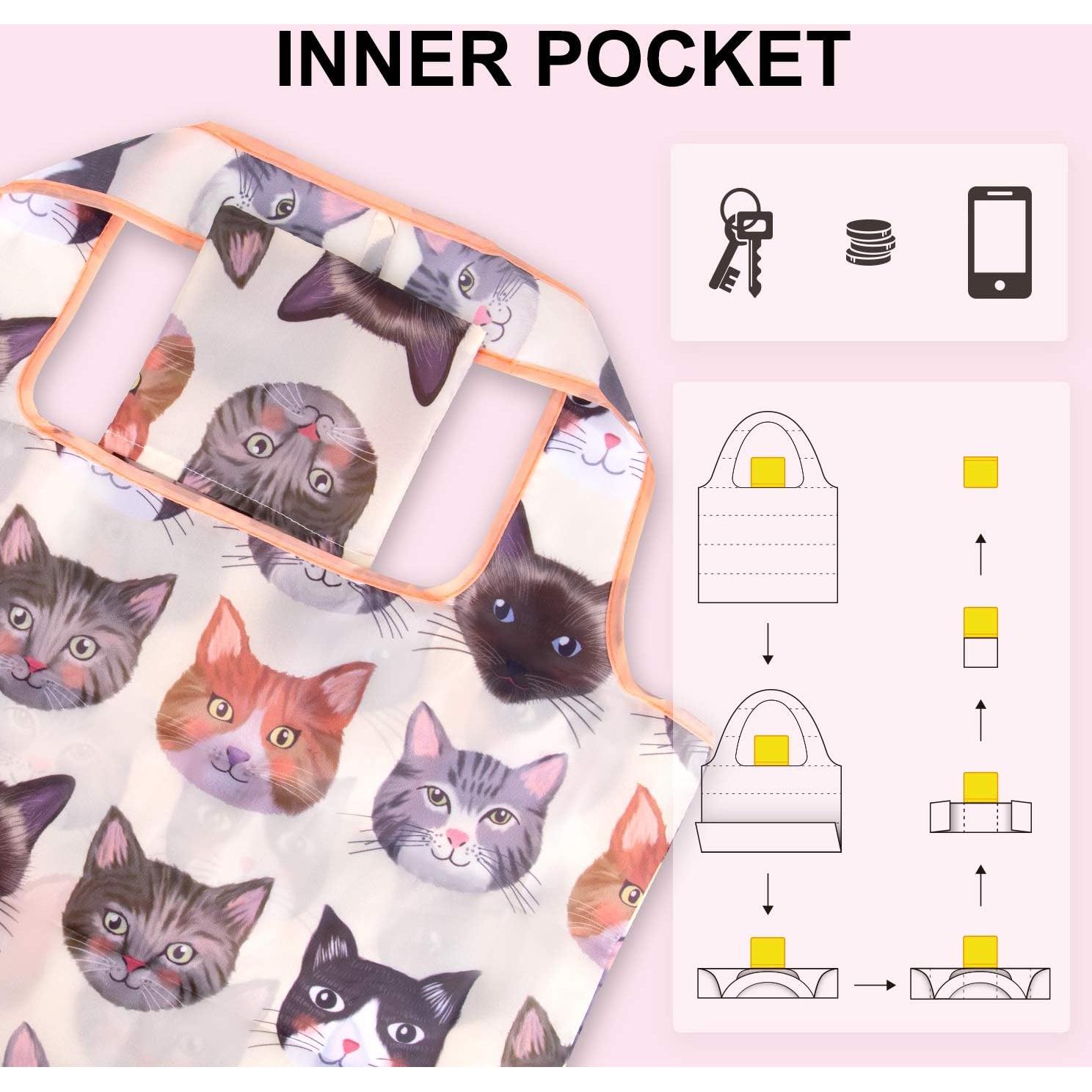 Bolsas de Compras Reutilizables NymphFable 6 Piezas Gato 22.68 kg