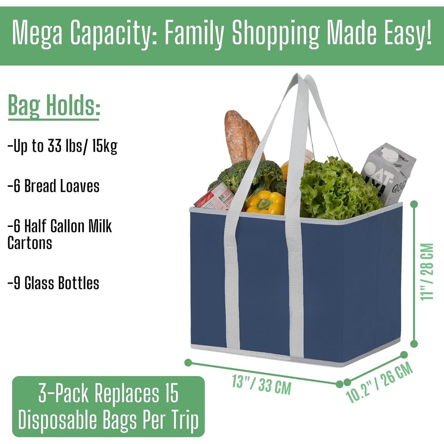 Paquete de 3 Bolsas de Compras Reutilizables VENO 23.4L