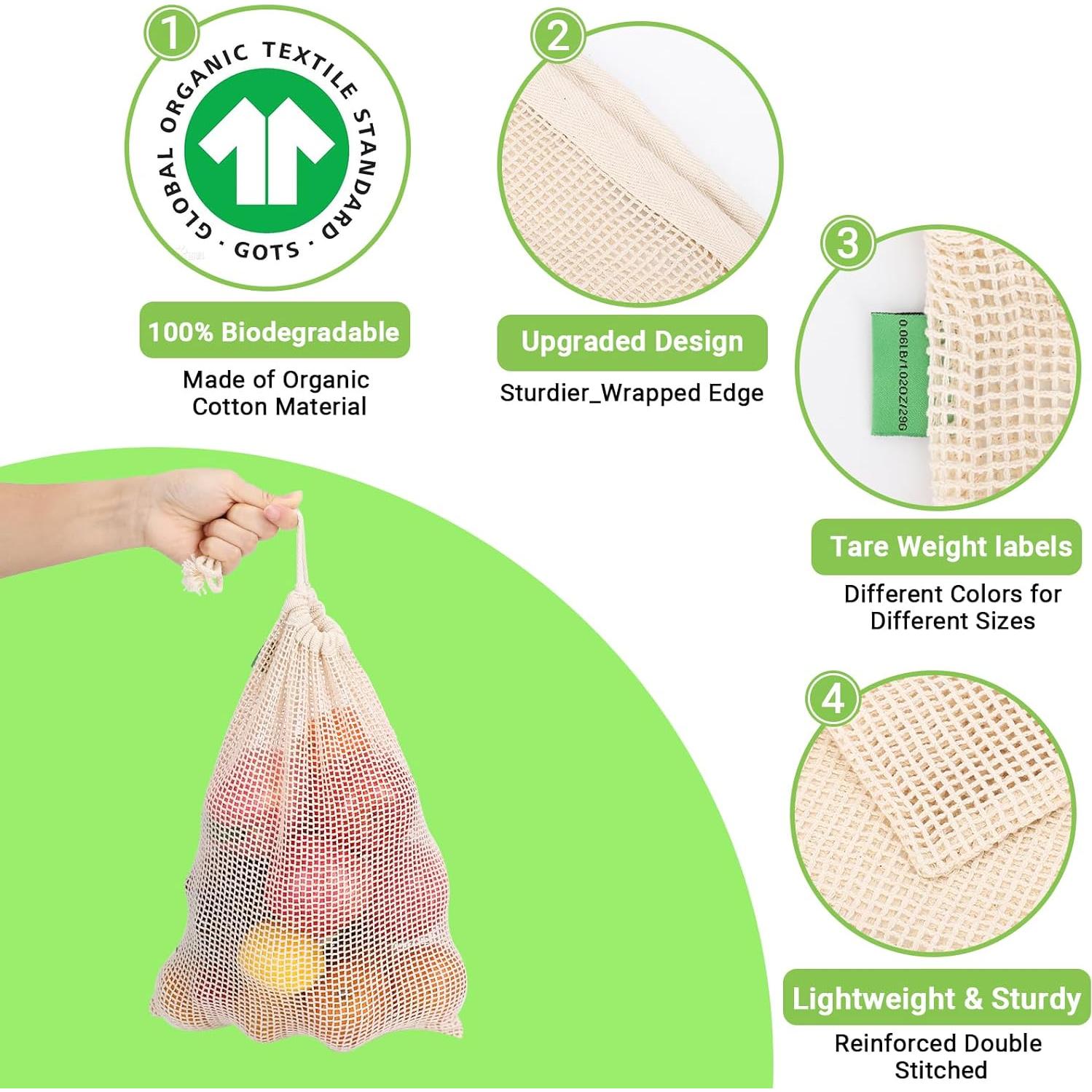 Paquete de 3 Bolsas Reutilizables de Algodón 28x33 cm ENPOINT