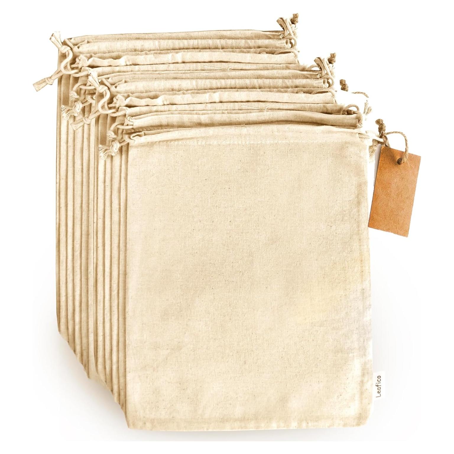 Bolsas Ecológicas Leafico 100% Algodón Grande 25x30 cm 12 Pcs