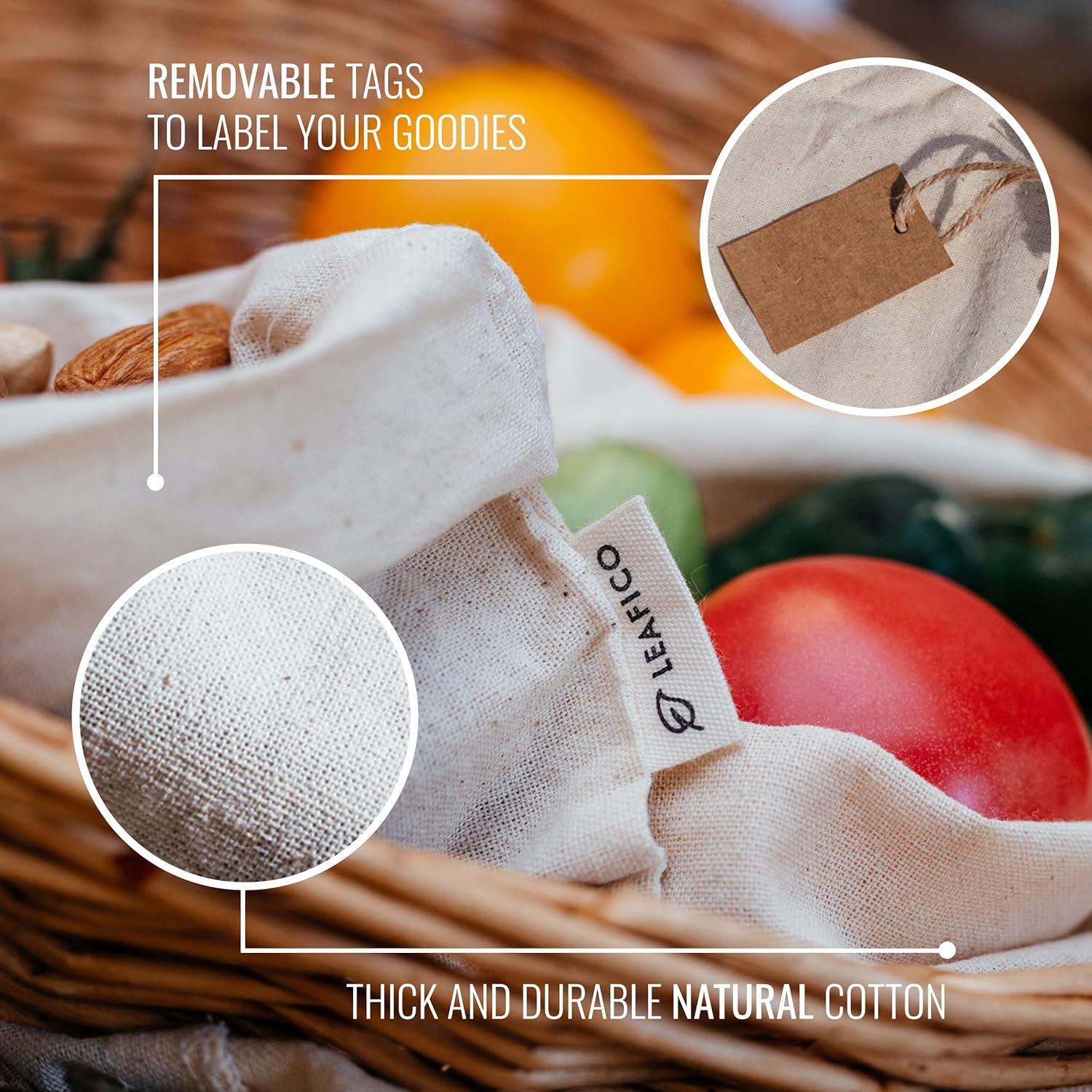 Bolsas Ecológicas Leafico 100% Algodón Grande 25x30 cm 12 Pcs