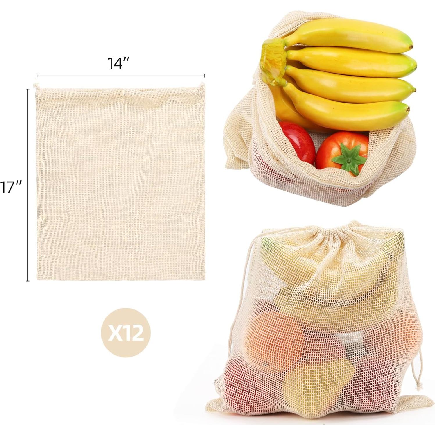 Bolsas de Malla de Algodón Reutilizables Tbestmax 12 Pcs 35x43 cm