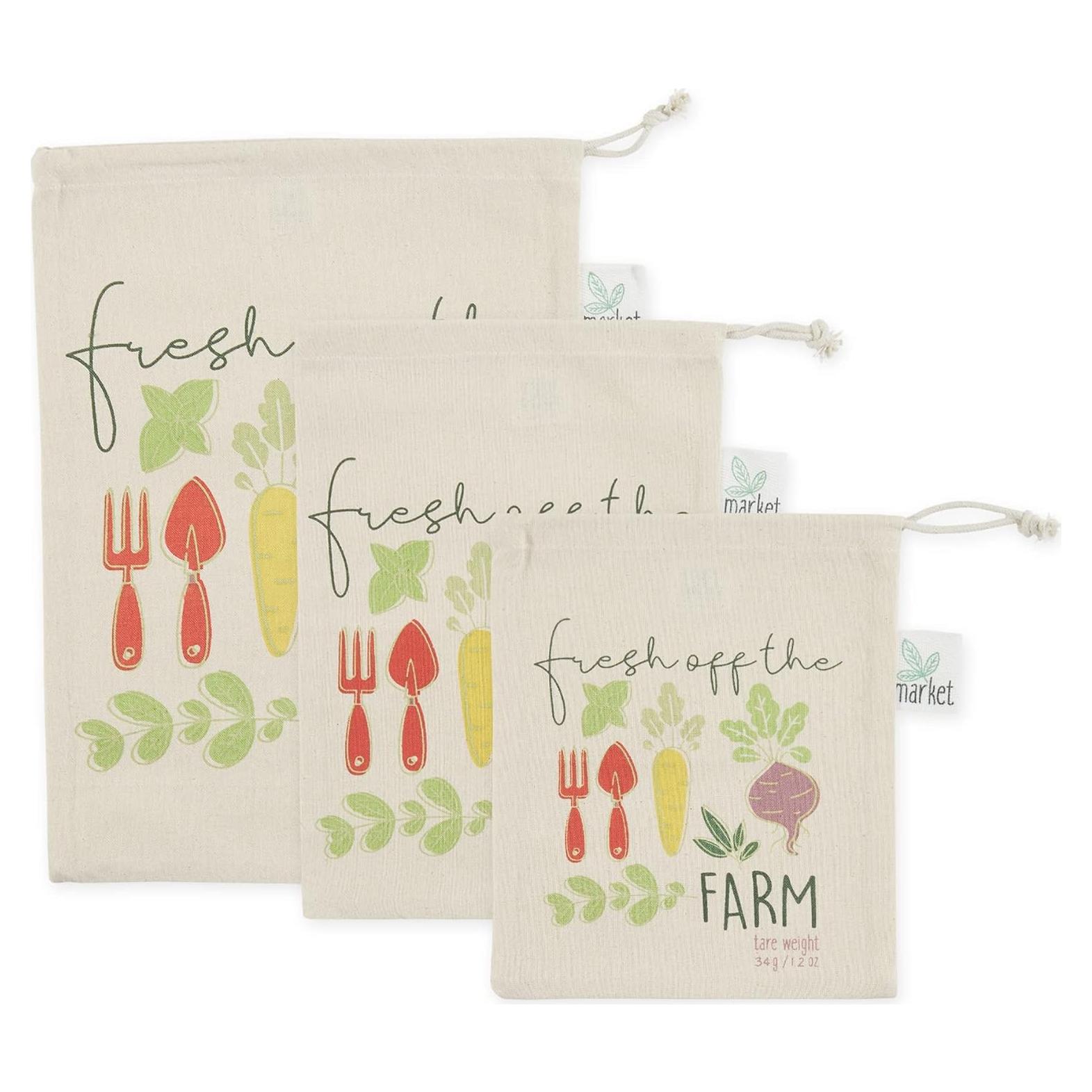 Juego de Bolsas de Tela DII para Productos - Estampado Verduras - 3 Piezas