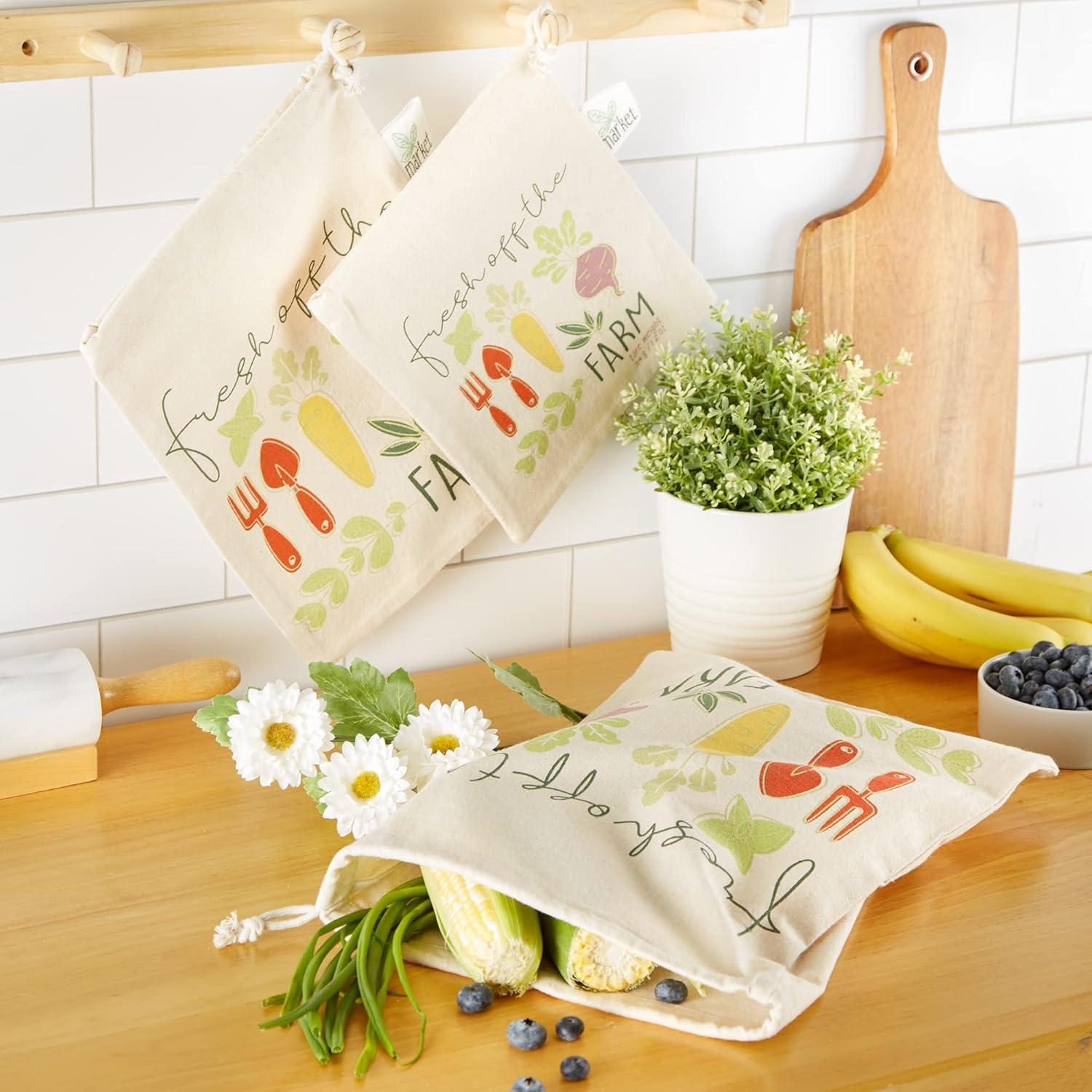 Juego de Bolsas de Tela DII para Productos - Estampado Verduras - 3 Piezas