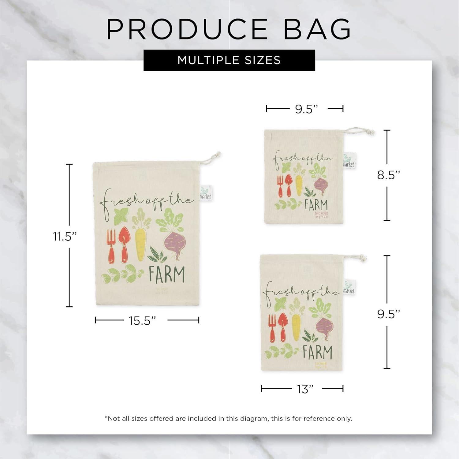 Juego de Bolsas de Tela DII para Productos - Estampado Verduras - 3 Piezas