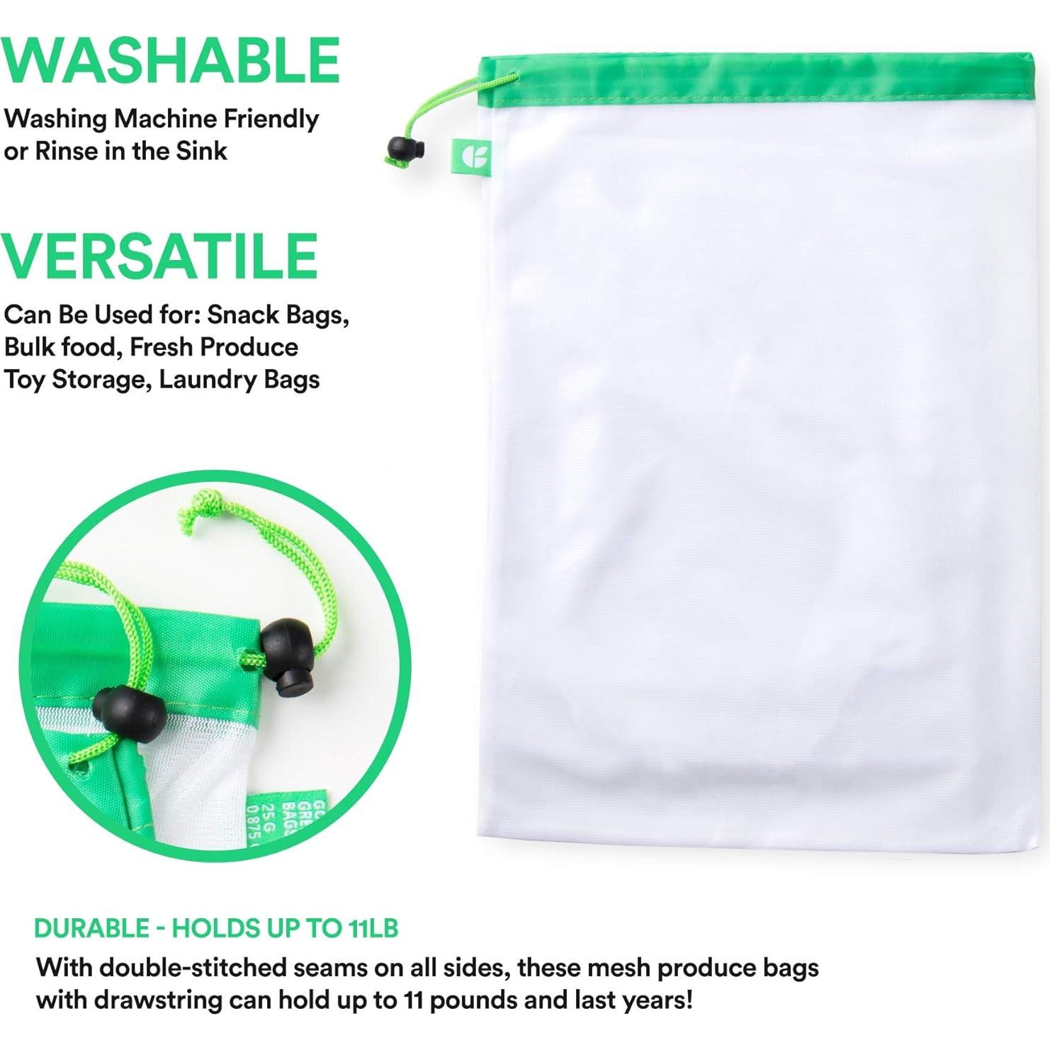 GoGreenBags Bolsas Reutilizables de Malla - Paquete de 9 en 3 Tamaños