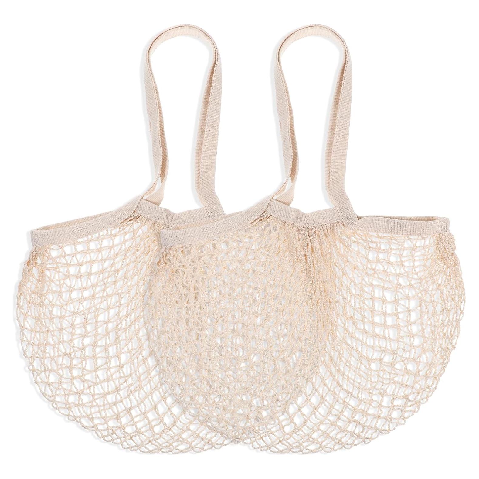 2 Bolsas de Compras de Malla Beige YQQYG 50x35 cm Reutilizables