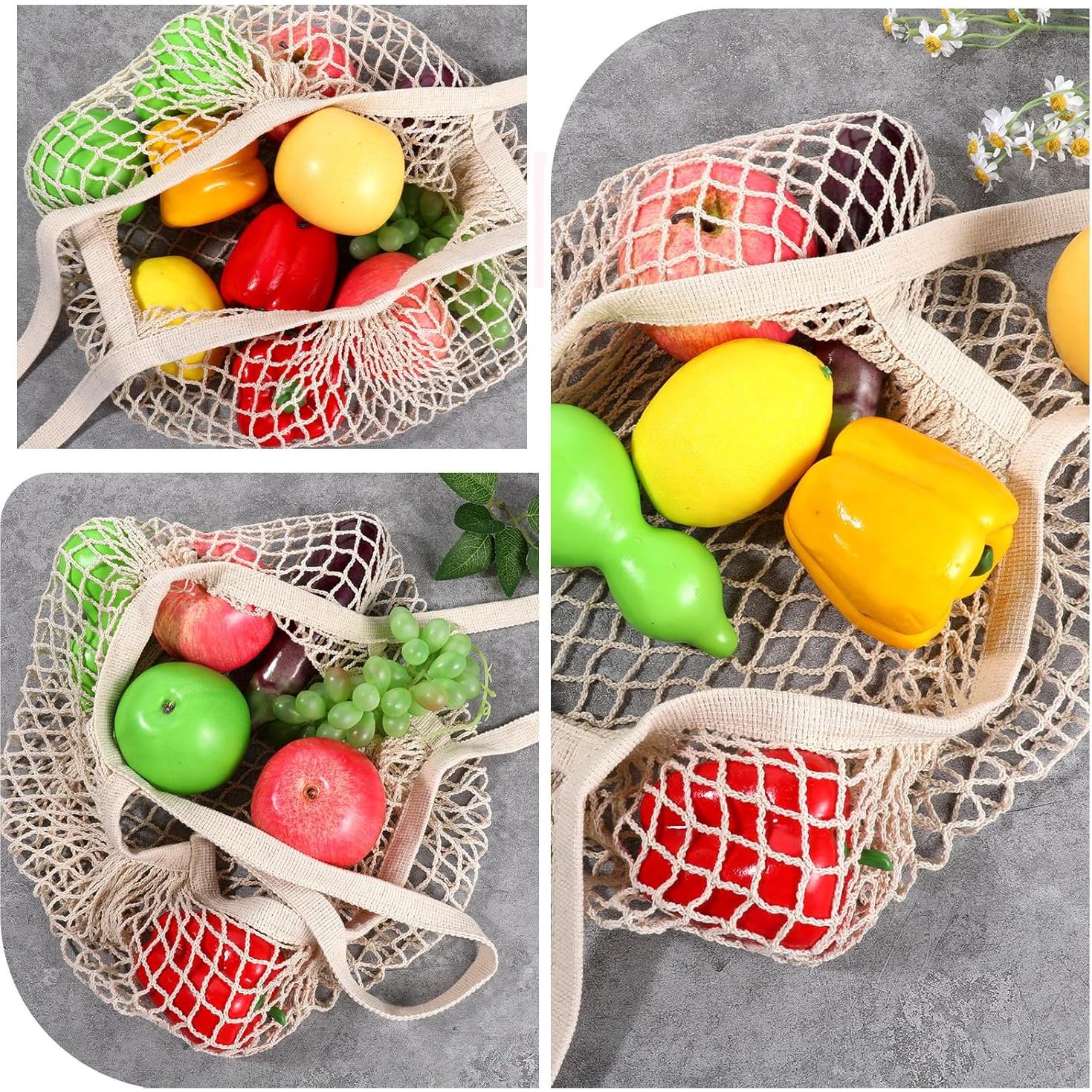 2 Bolsas de Compras de Malla Beige YQQYG 50x35 cm Reutilizables