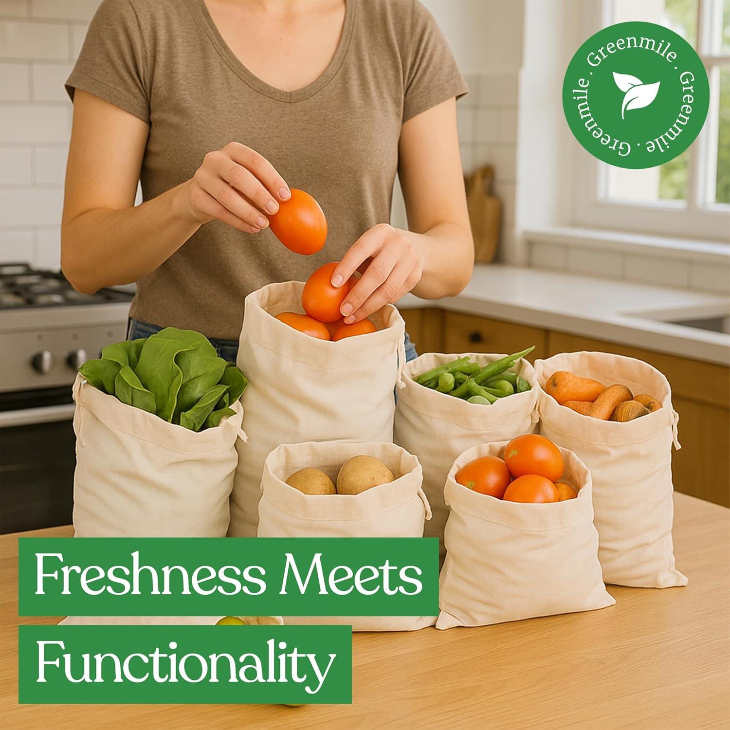 Bolsas de Muselina Reutilizables Greenmile - Algodón Orgánico - 9 Piezas