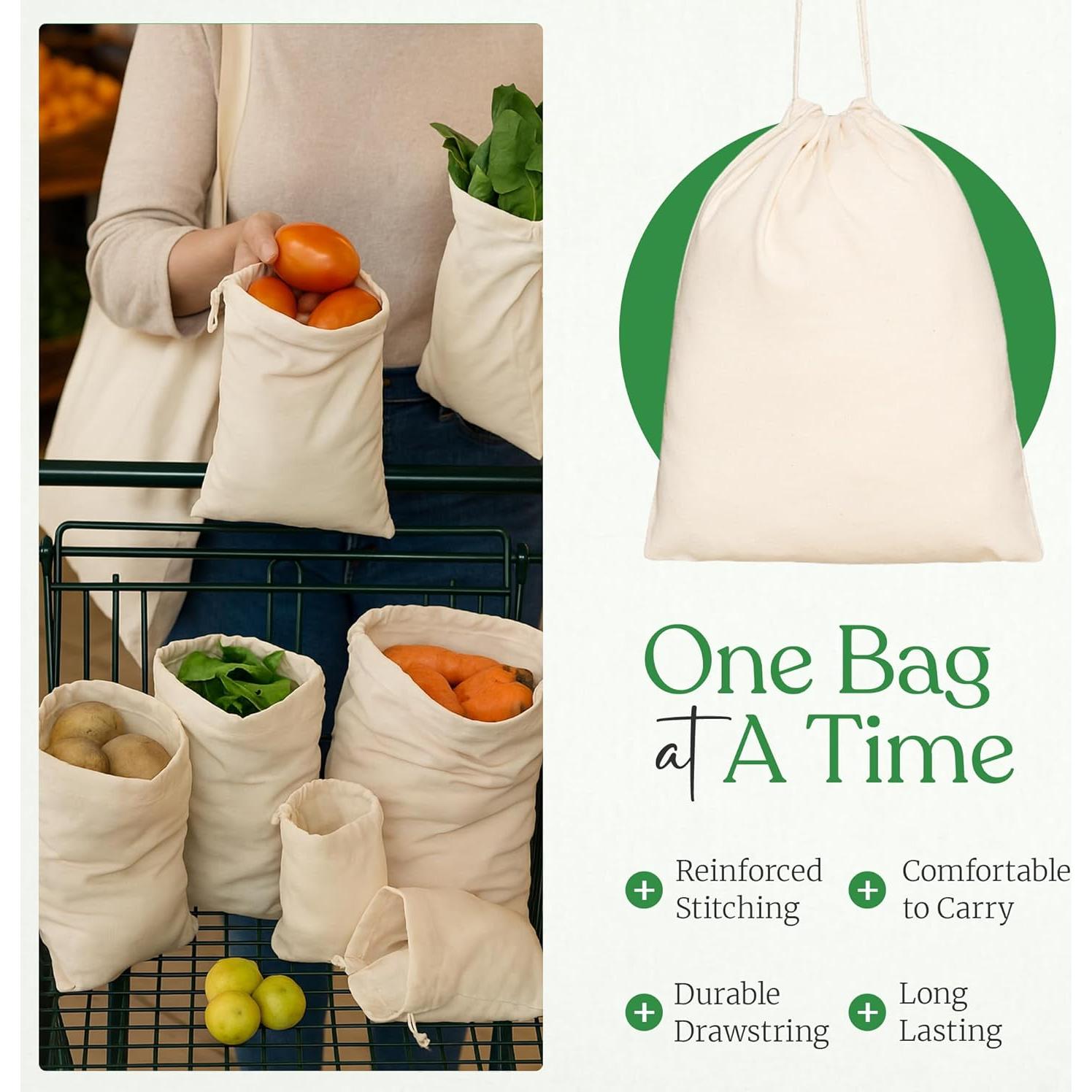 Bolsas de Muselina Reutilizables Greenmile - Algodón Orgánico - 9 Piezas