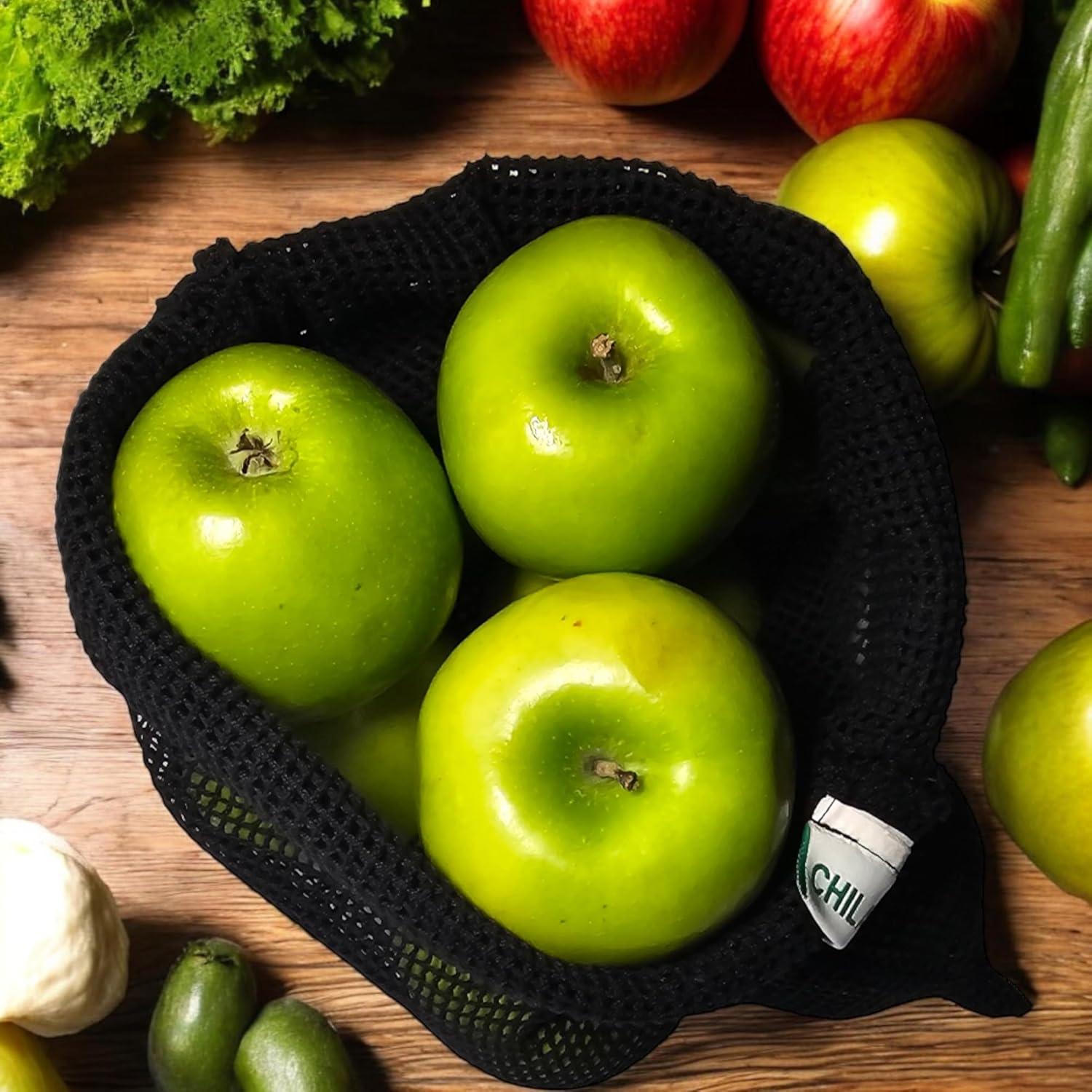 Bolsas de Malla Reutilizables Chilakala - 4 Piezas (2 Grandes, 2 Pequeñas) - Negro