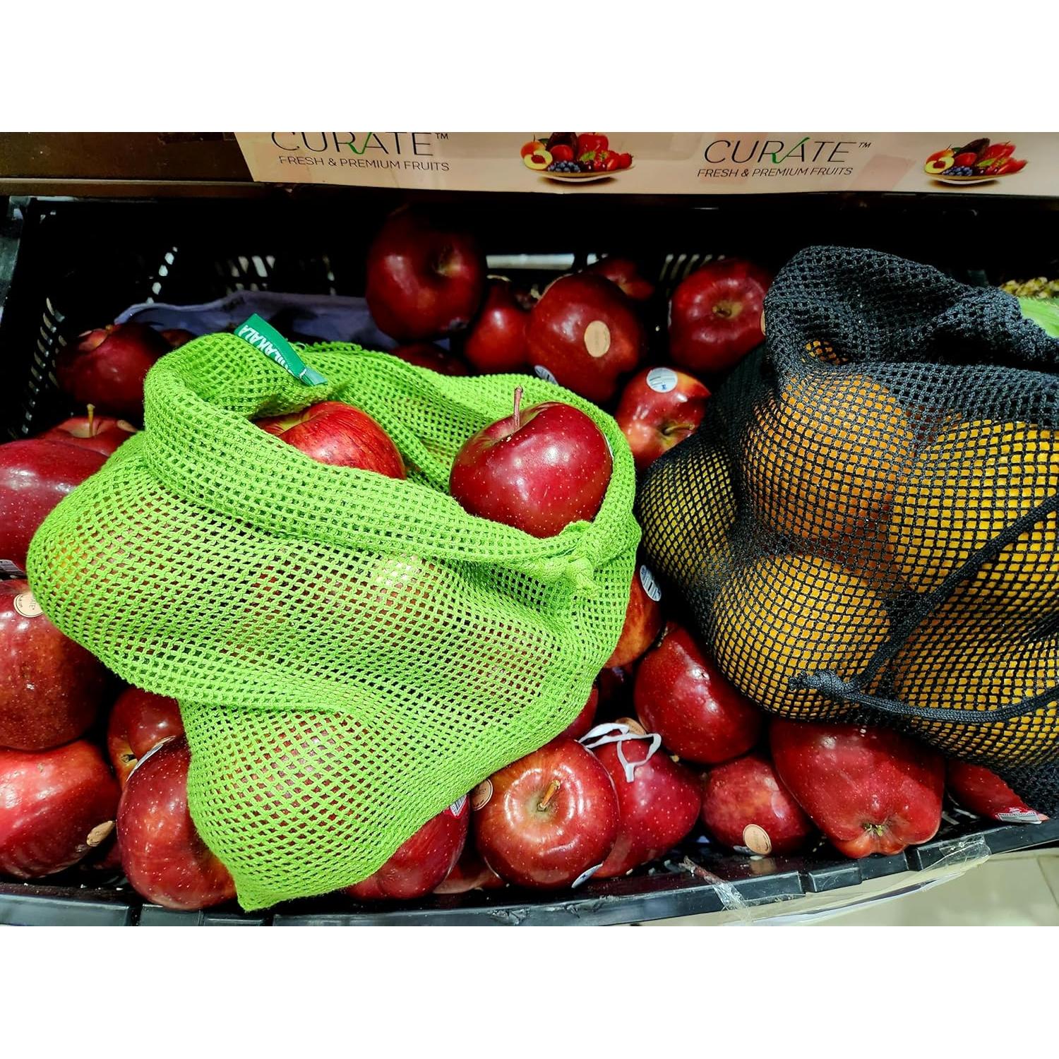 Bolsas de Malla Reutilizables Chilakala - 4 Piezas (2 Grandes, 2 Pequeñas) - Negro