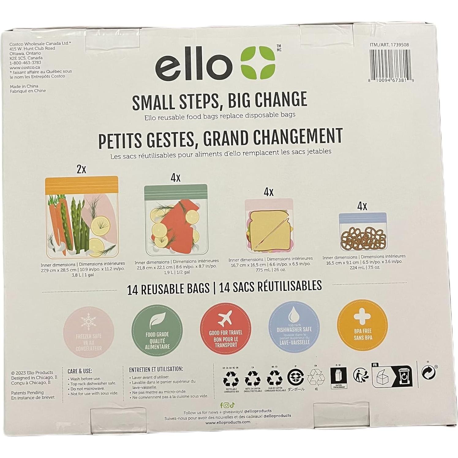 Bolsas Reutilizables Ello 14 Piezas Multicolor PEVA 224ml