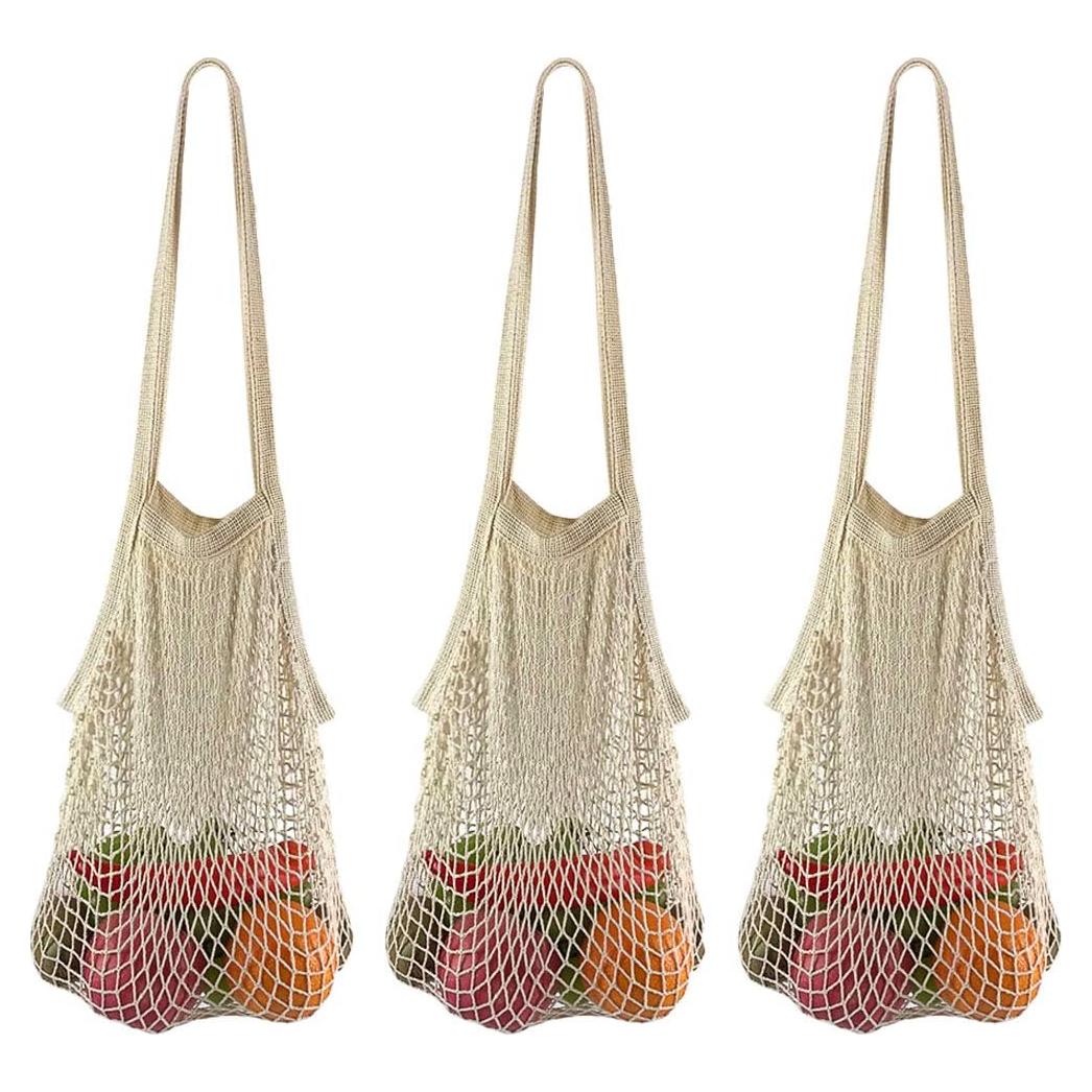 Bolsas de Compras Reutilizables de Algodón Beige - 3 Piezas