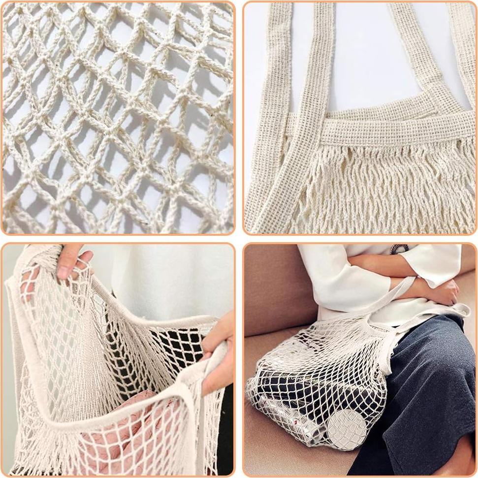 Bolsas de Compras Reutilizables de Algodón Beige - 3 Piezas