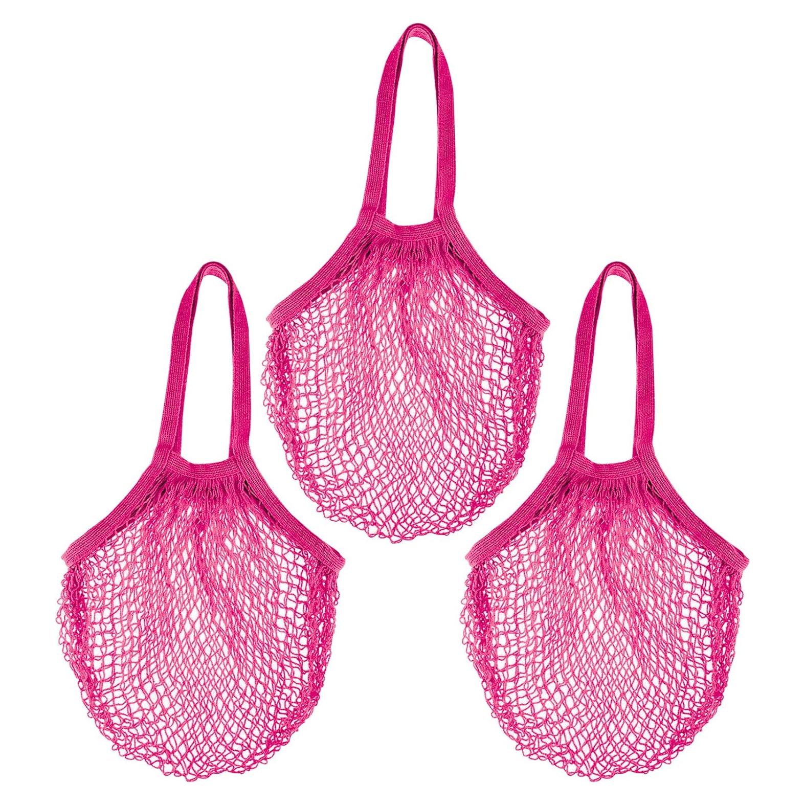 Paquete de 3 Bolsas de Malla de Algodón Rosa Fucsia 35.1x63cm