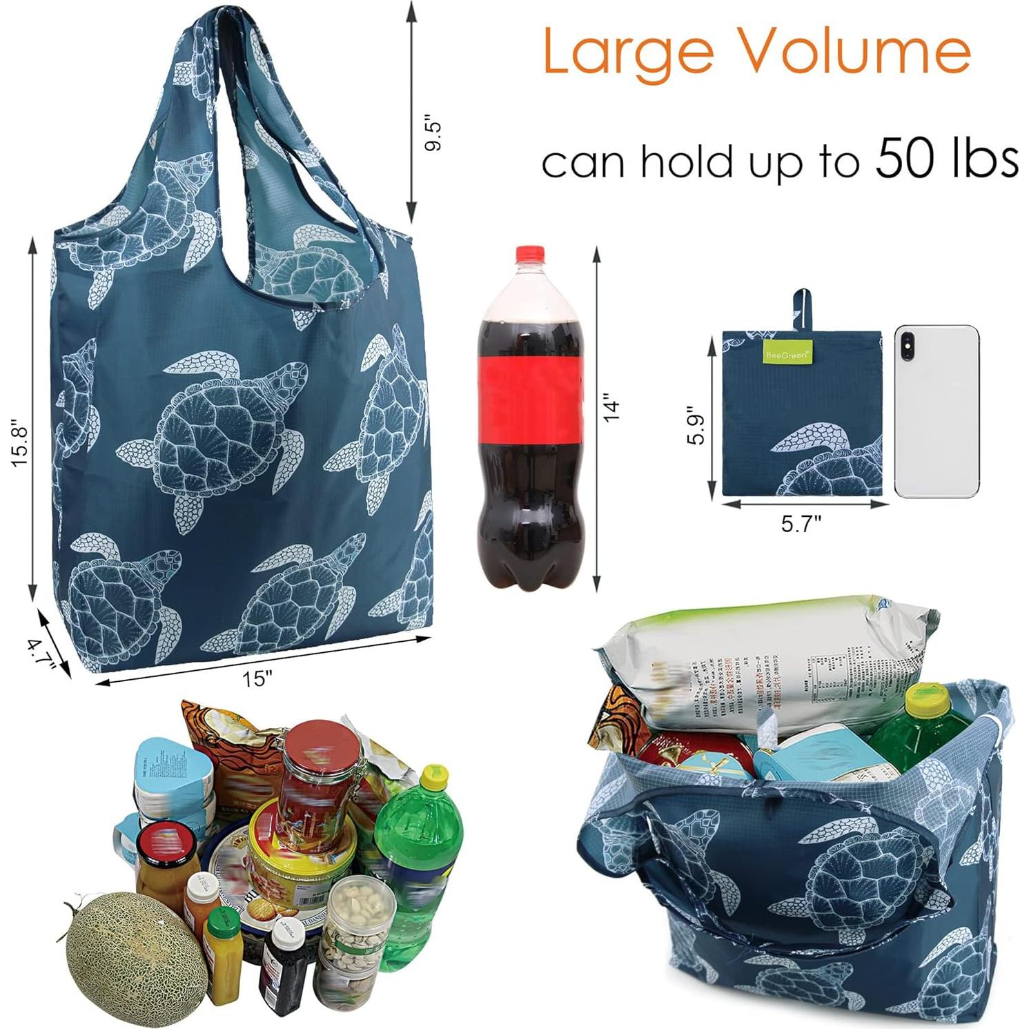 BeeGreen Bolsa de Compras Reutilizable Grande Tortuga Marina 6 Pzas