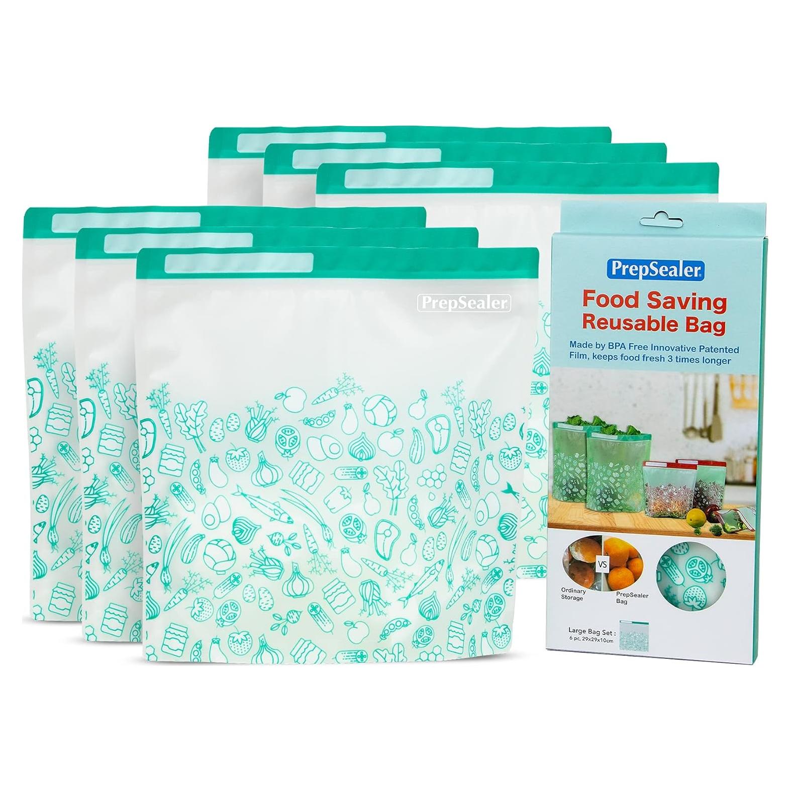 Bolsas Reutilizables de Almacenamiento PrepSealer 6 Piezas Grande