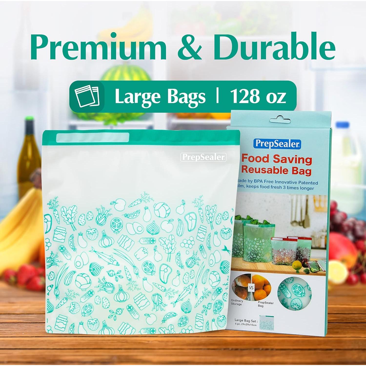 Bolsas Reutilizables de Almacenamiento PrepSealer 6 Piezas Grande