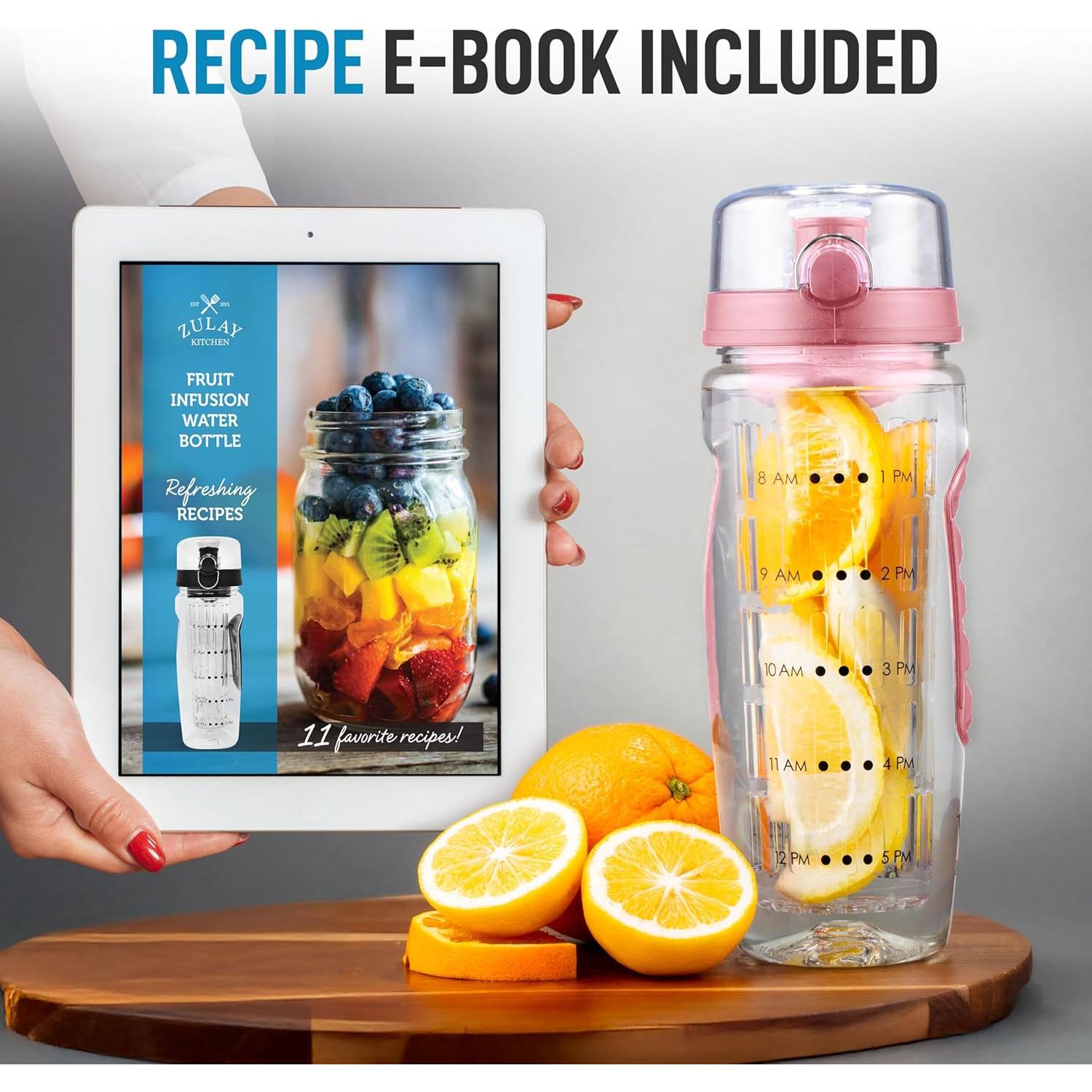 Botella de Agua Infusora Zulay Kitchen 1L Rosa - A Prueba de Fugas