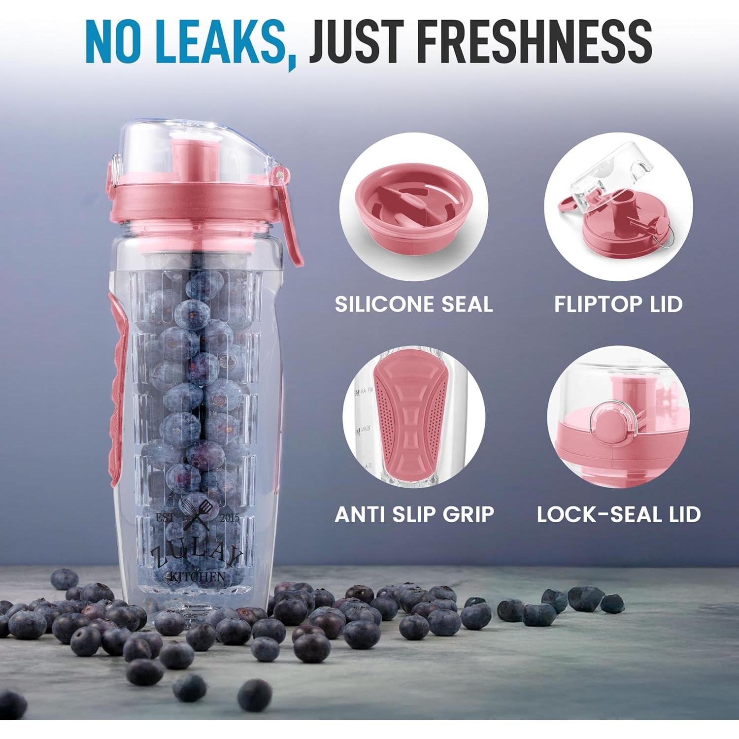 Botella de Agua Infusora Zulay Kitchen 1L Rosa - A Prueba de Fugas