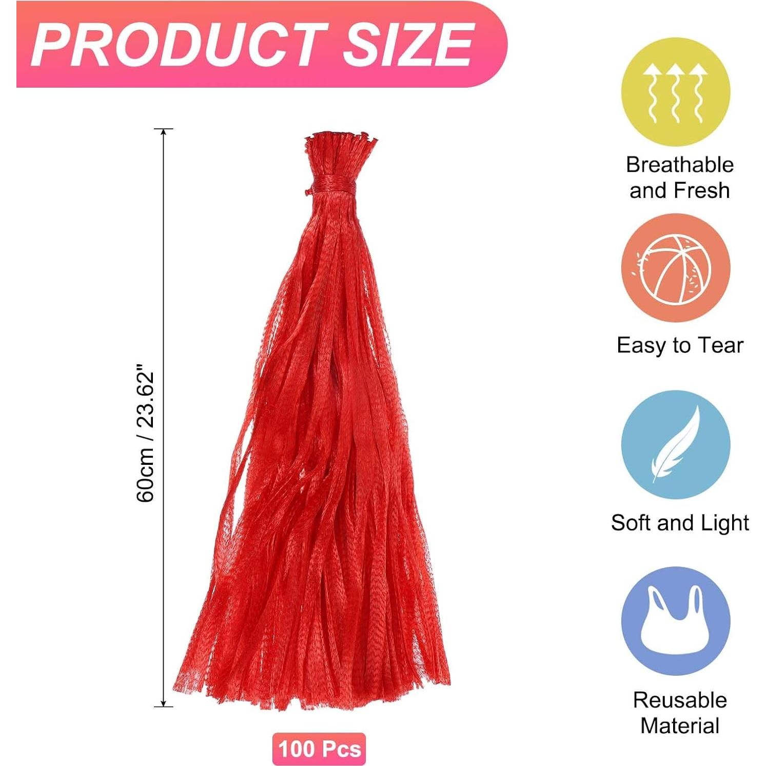 100 Bolsas de Malla Reutilizables uxcell 60 cm Rojas para Almacenamiento