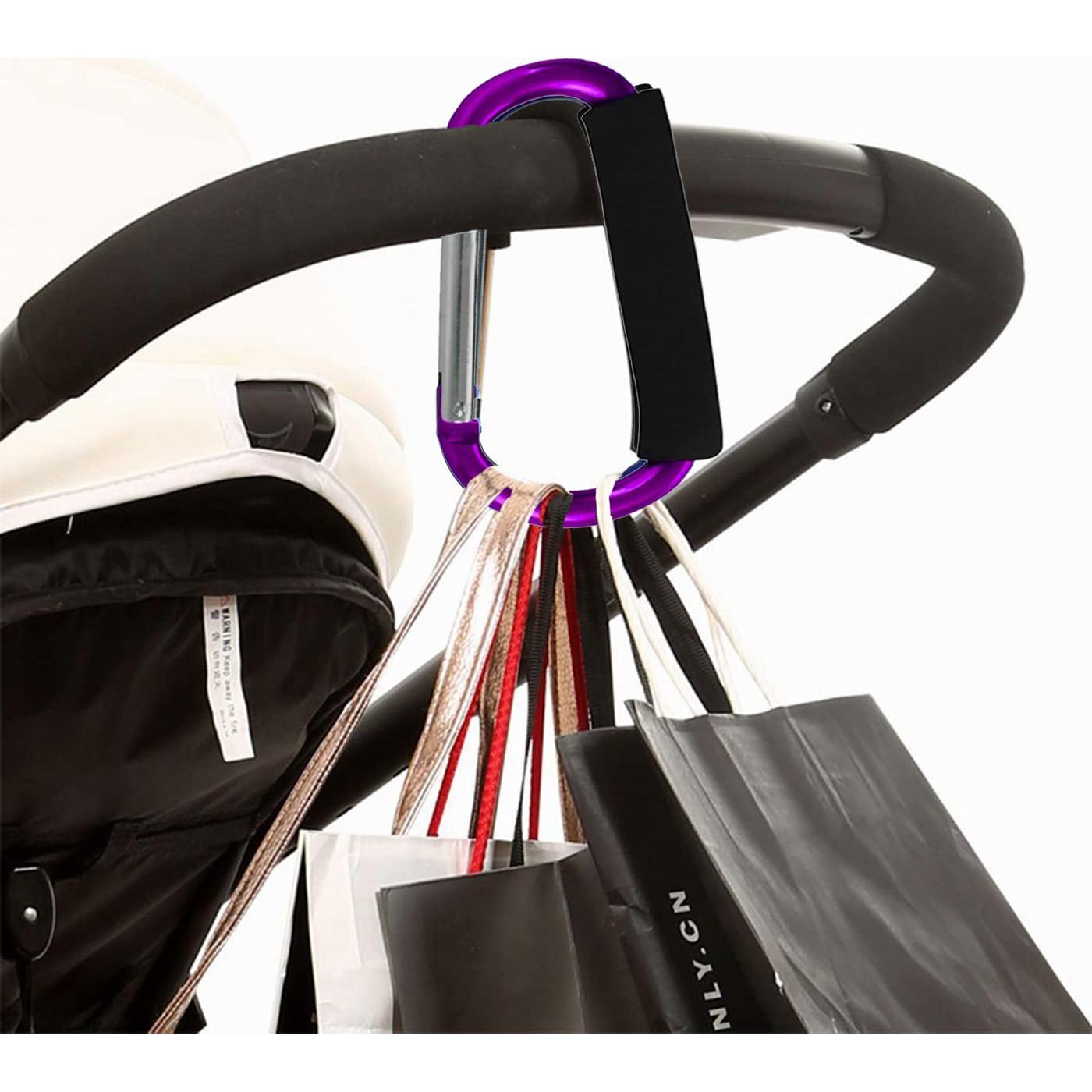 Stroller Hooks by Baby,Large Stroller Hooks for Mommy, 2 pcs Carabiner Stroller Hook Organizer for Hanging Purses, Diaper Bag, Shopping Bags. (Purple)