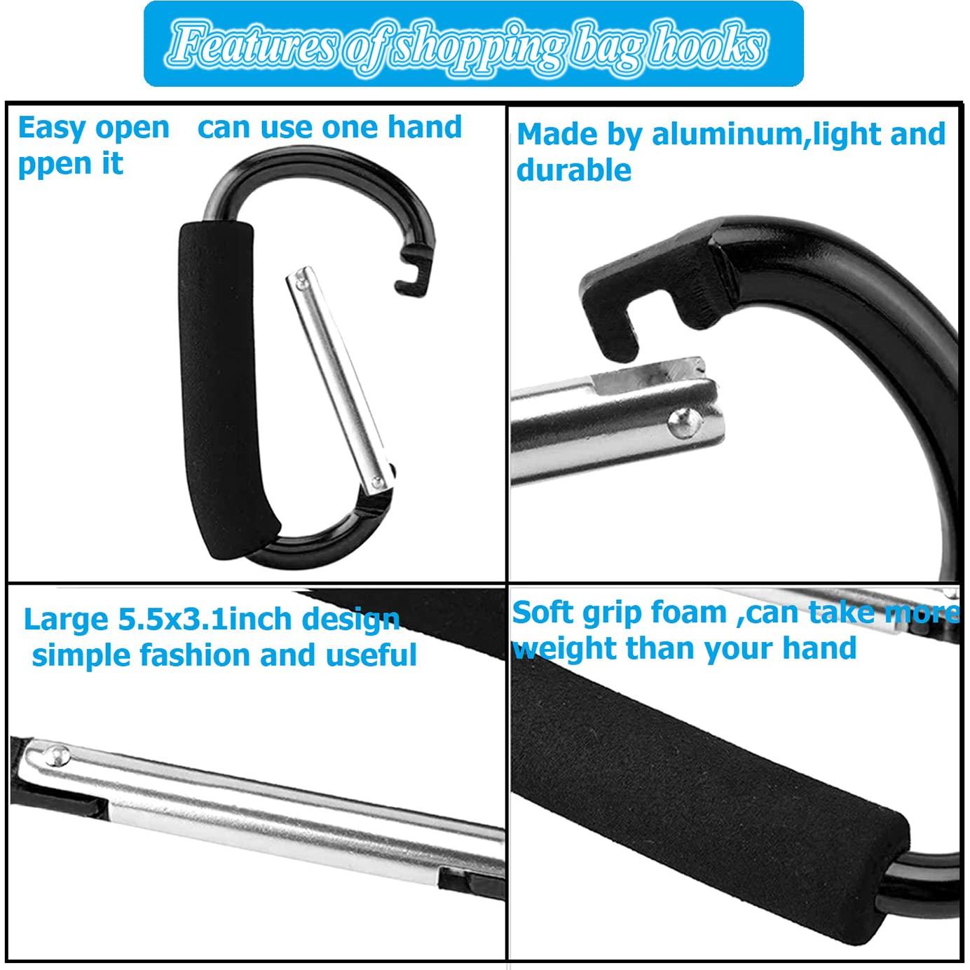 Stroller Hooks by Baby,Large Stroller Hooks for Mommy, 2 pcs Carabiner Stroller Hook Organizer for Hanging Purses, Diaper Bag, Shopping Bags. (Purple)