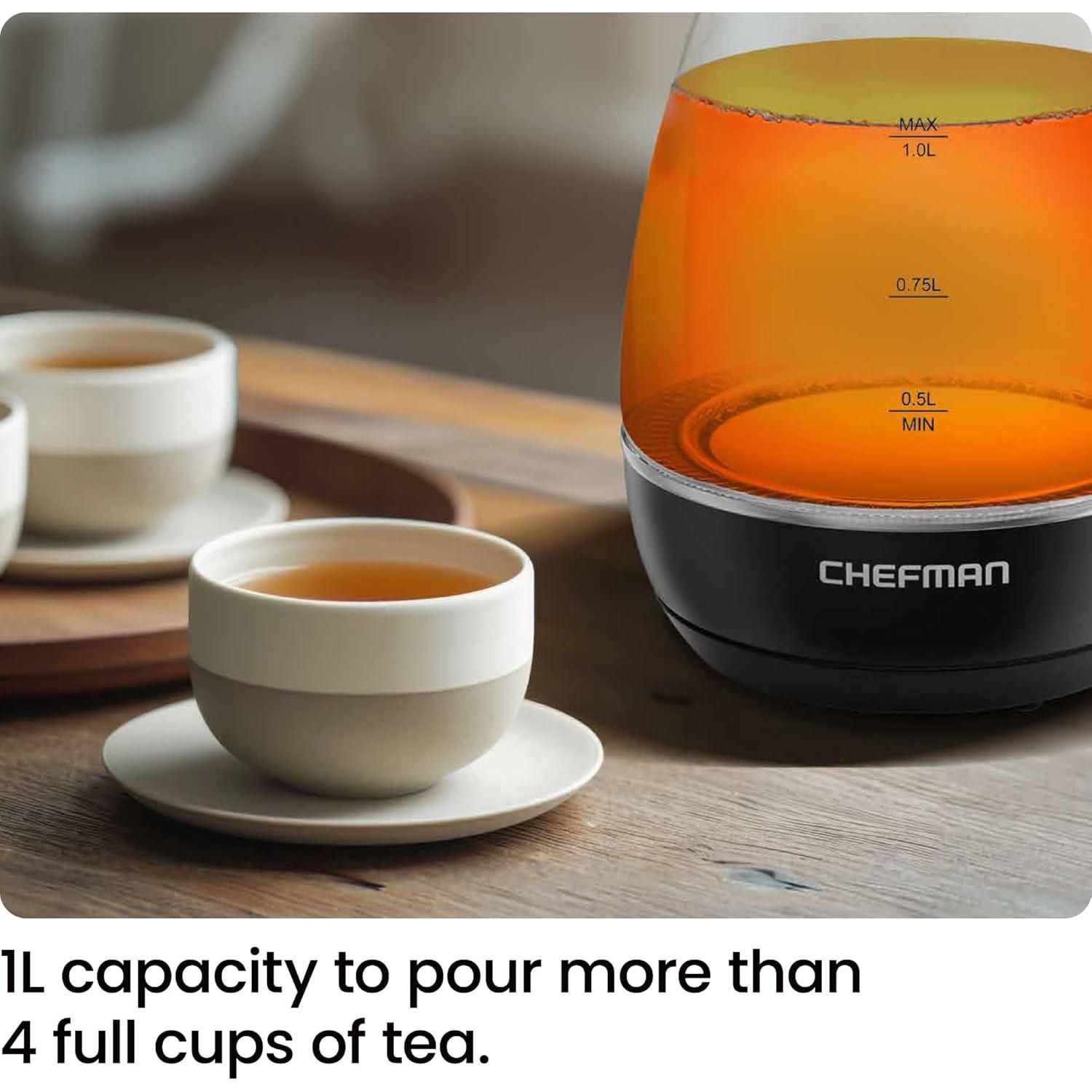 Hervidor Eléctrico Chefman 1L 1500W con Infusor de Té