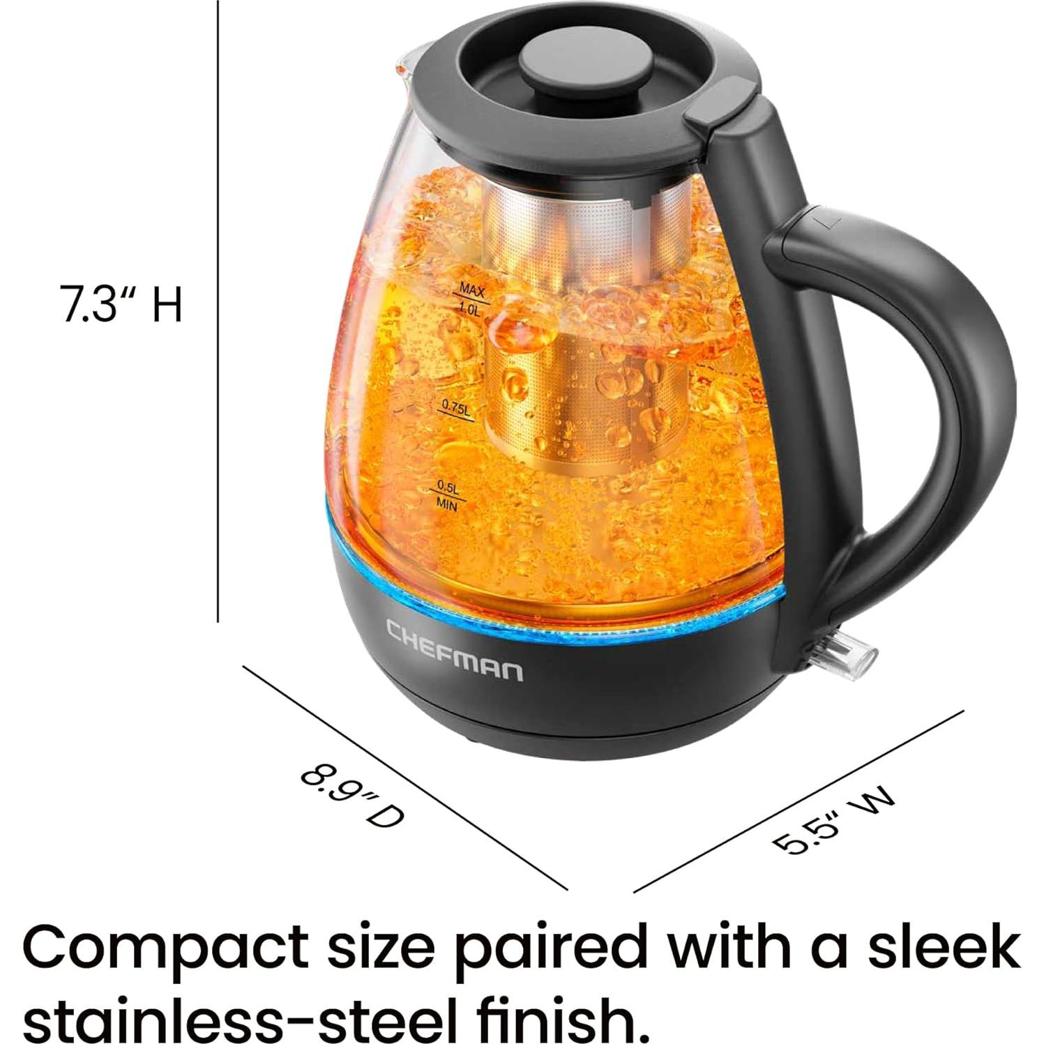 Hervidor Eléctrico Chefman 1L 1500W con Infusor de Té