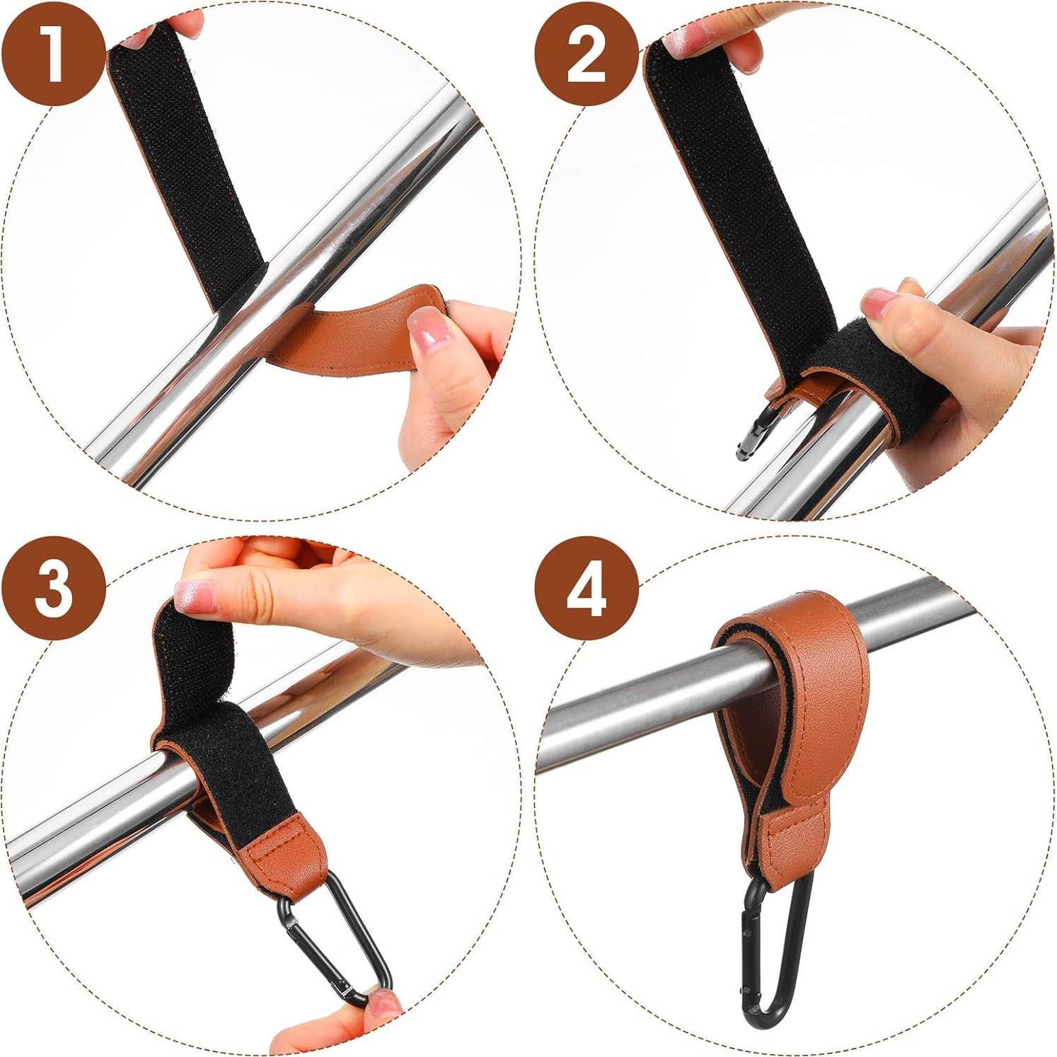 Ganchos para Carro de Bebé Heclia 4-Pack Ajustables Caqui Negro