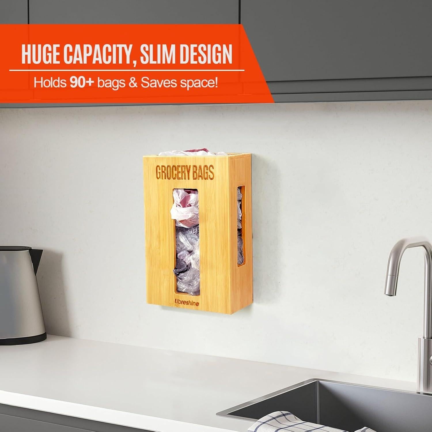 Soporte Organizador de Bolsas de Compras de Bambú Extra Grande