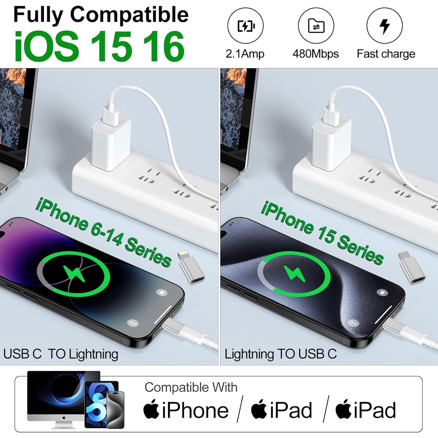 Adaptador xiwxi Lightning a USB C 2 Pack Carga Rápida