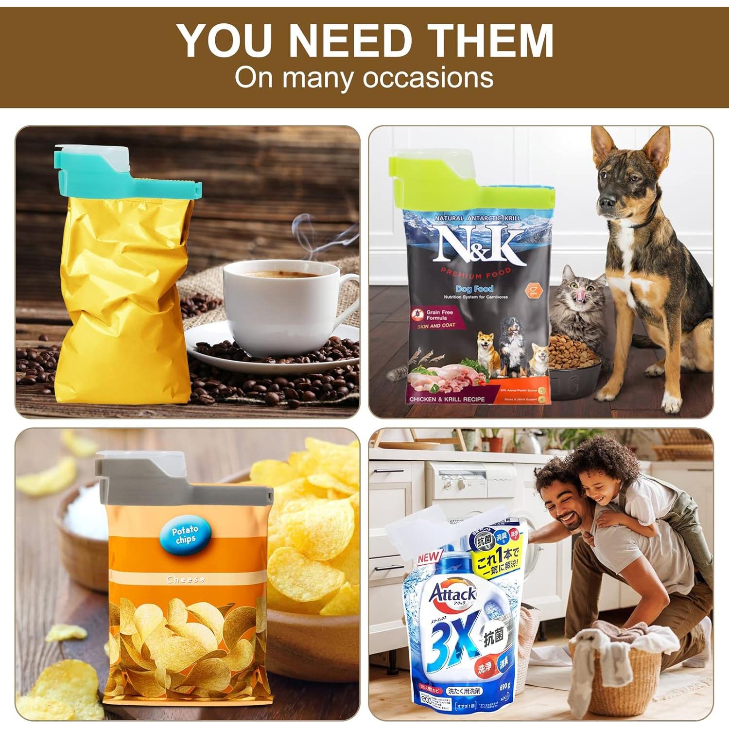 Clips de sellado de alimentos Moylie con boquillas - Paquete de 6