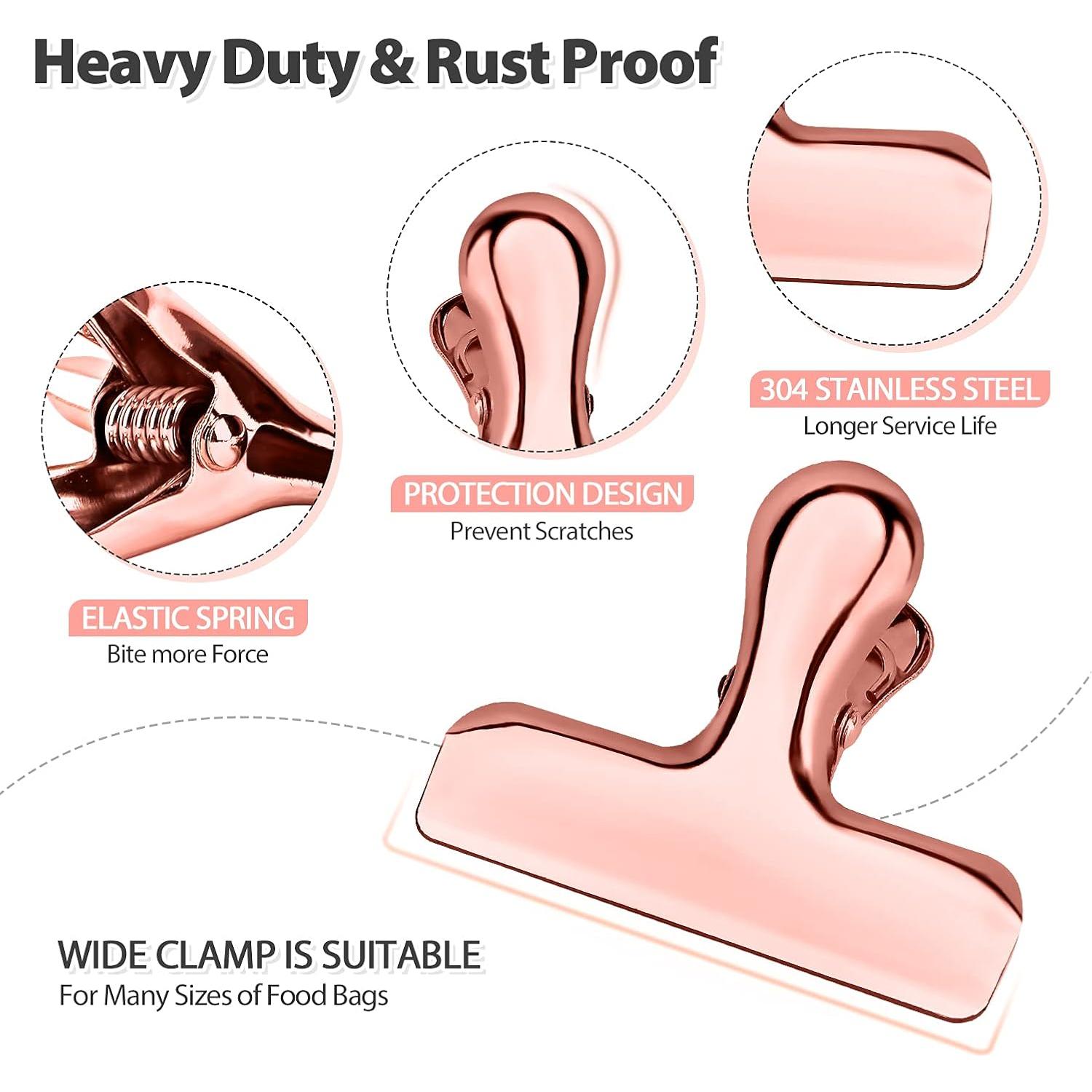 Paquete de 8 Clips de Metal BUNDLEPRO para Bolsas - Acero Inoxidable Oro Rosa
