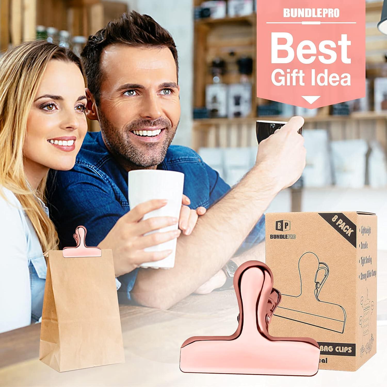 Paquete de 8 Clips de Metal BUNDLEPRO para Bolsas - Acero Inoxidable Oro Rosa