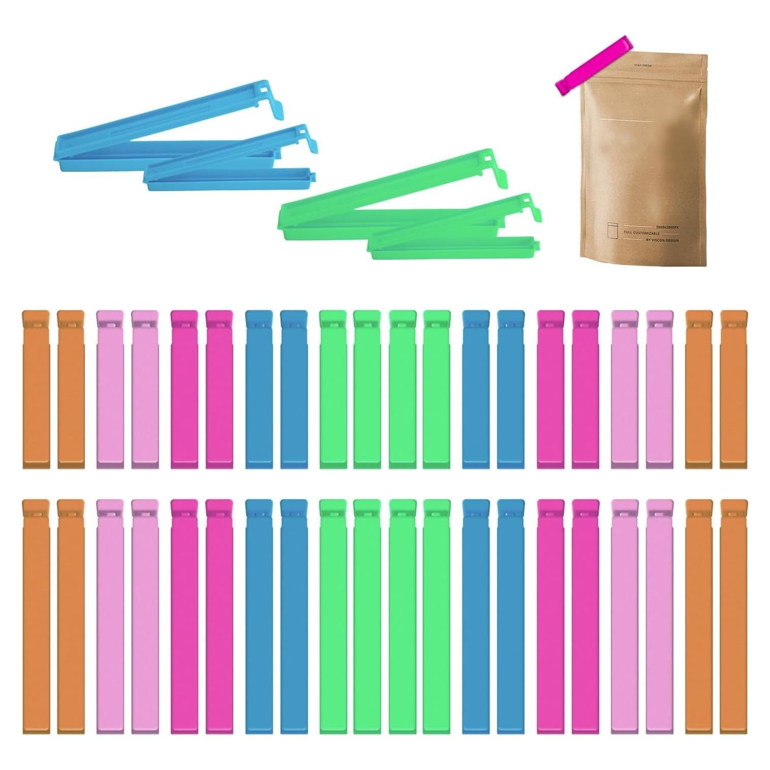 40 Clips de Sellado LIOUCBD para Alimentos - 2 Tamaños y 5 Colores