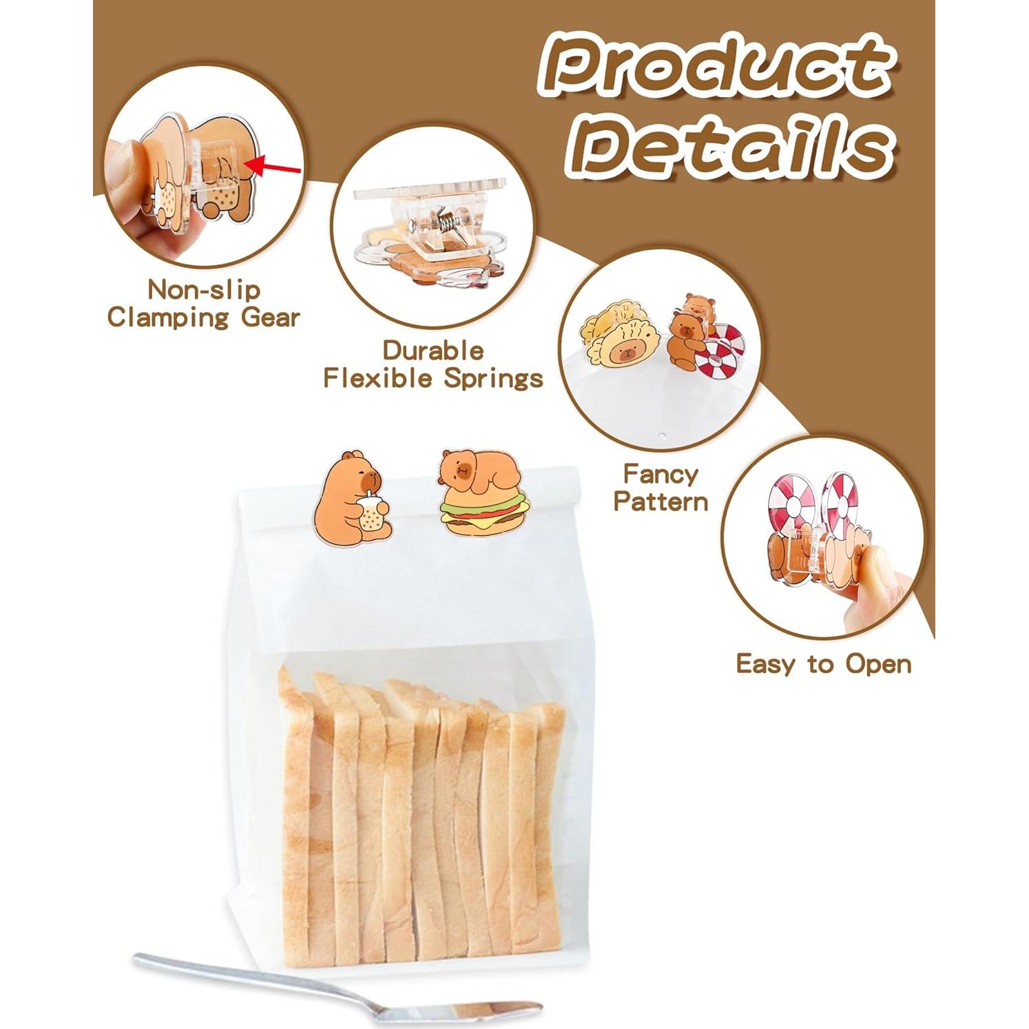 7 Clips para Bolsas Dotbengc Capybara Kawaii - Sellado Hermético