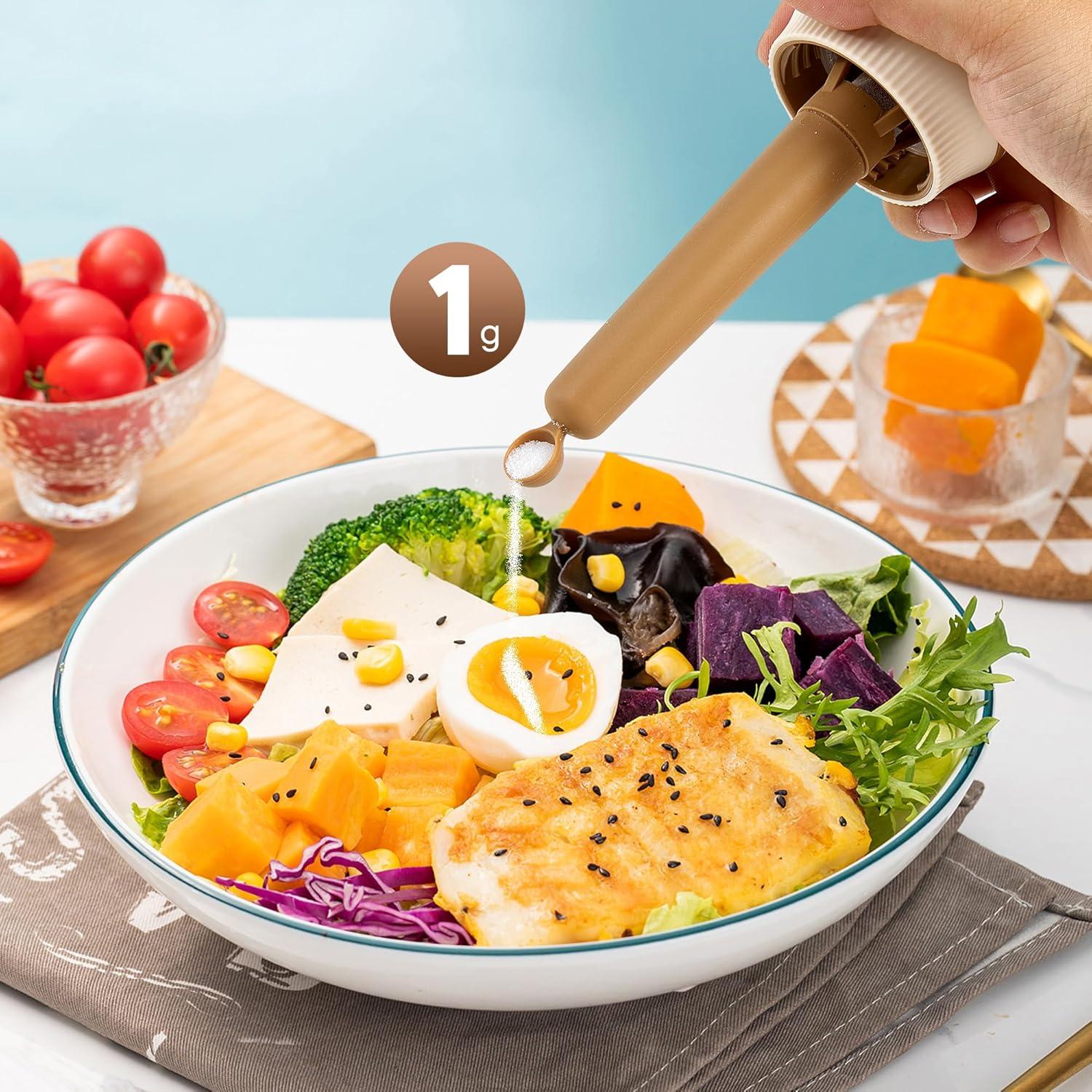 Salero 2-en-1 LUTITASD de vidrio sin BPA, 300g, blanco