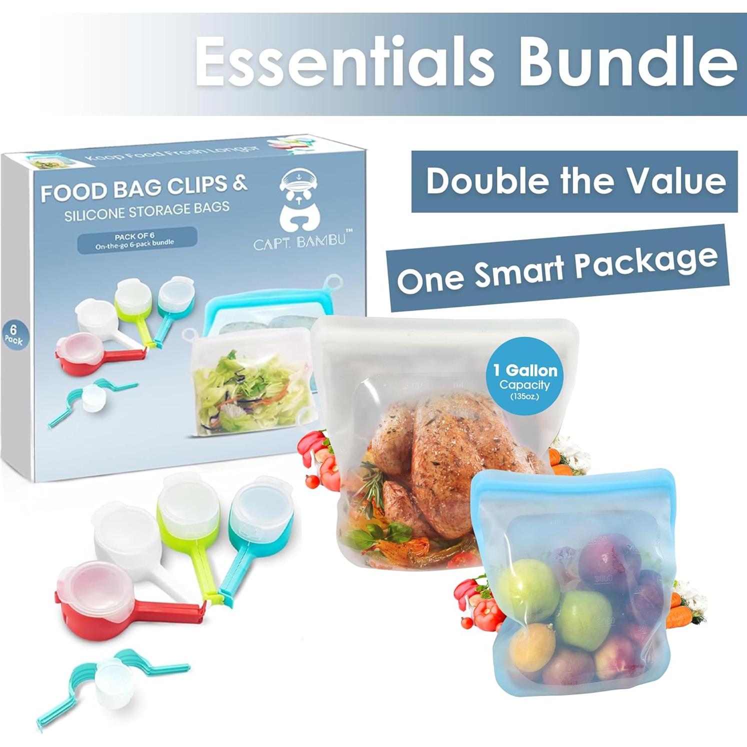 Bolsas de Almacenamiento de Alimentos Silicona Capt. Bambu 6 Unidades