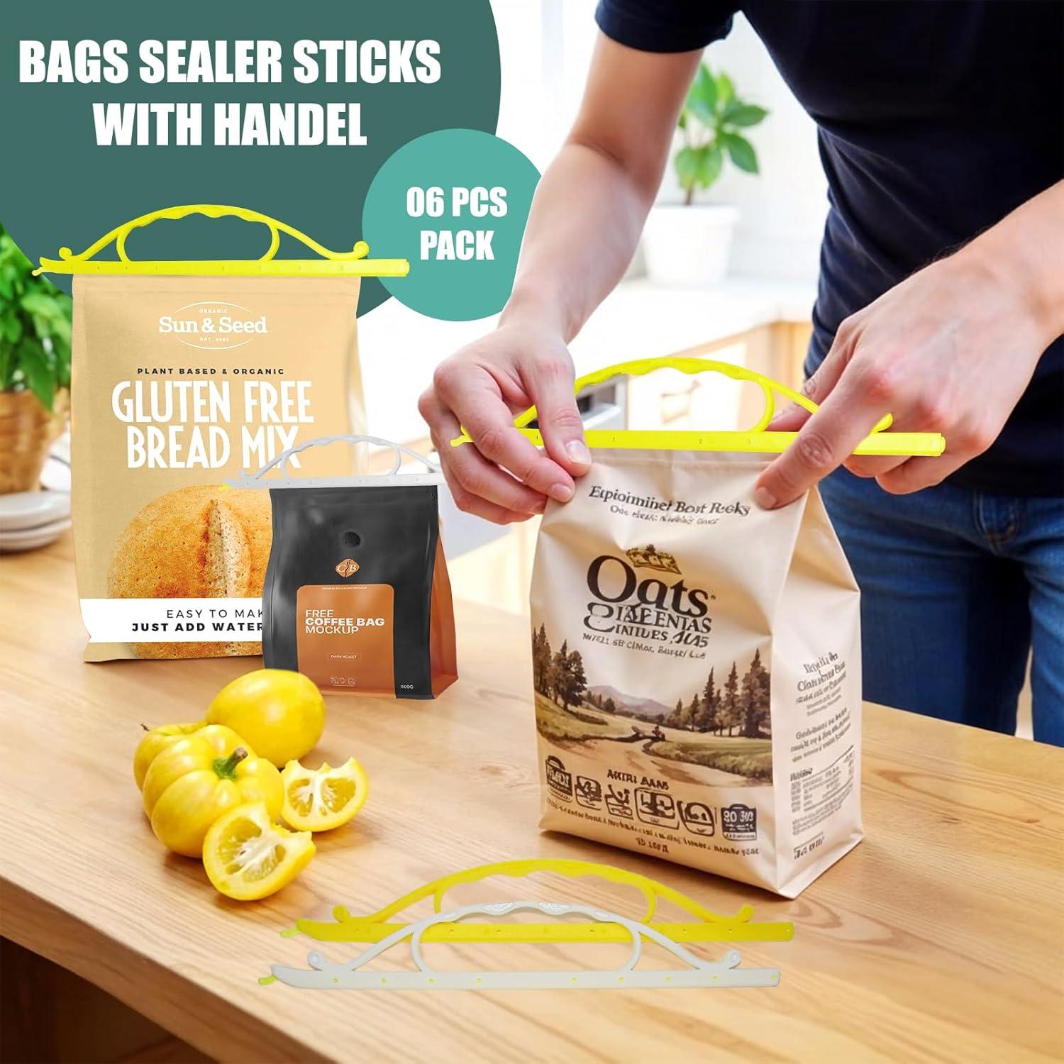 Varillas Sella Bolsas Reutilizables 6 Pcs con Mango - Hermético