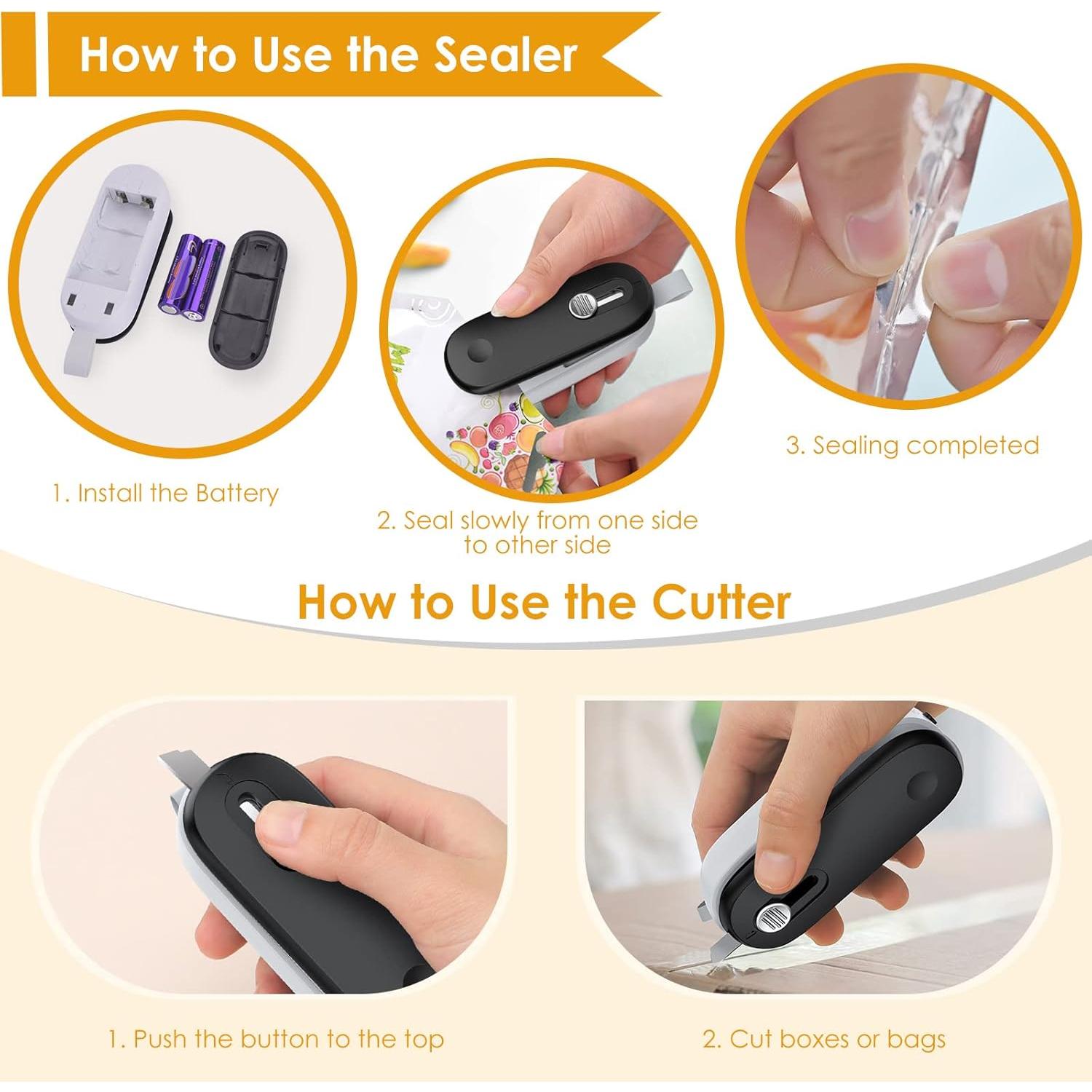 Mini Sello de Bolsas FEPPO 2 en 1 con Cortador - Portátil