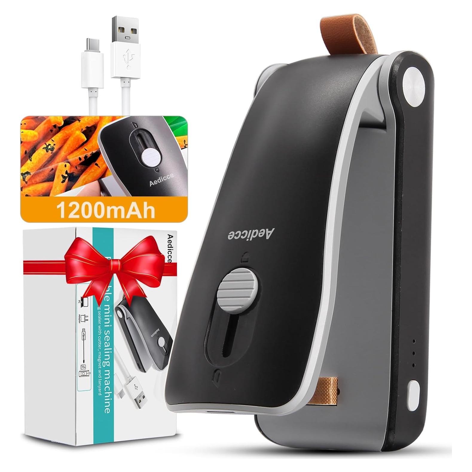 Mini Sello de Bolsas Aedicce Recargable USB 2 en 1 Negro