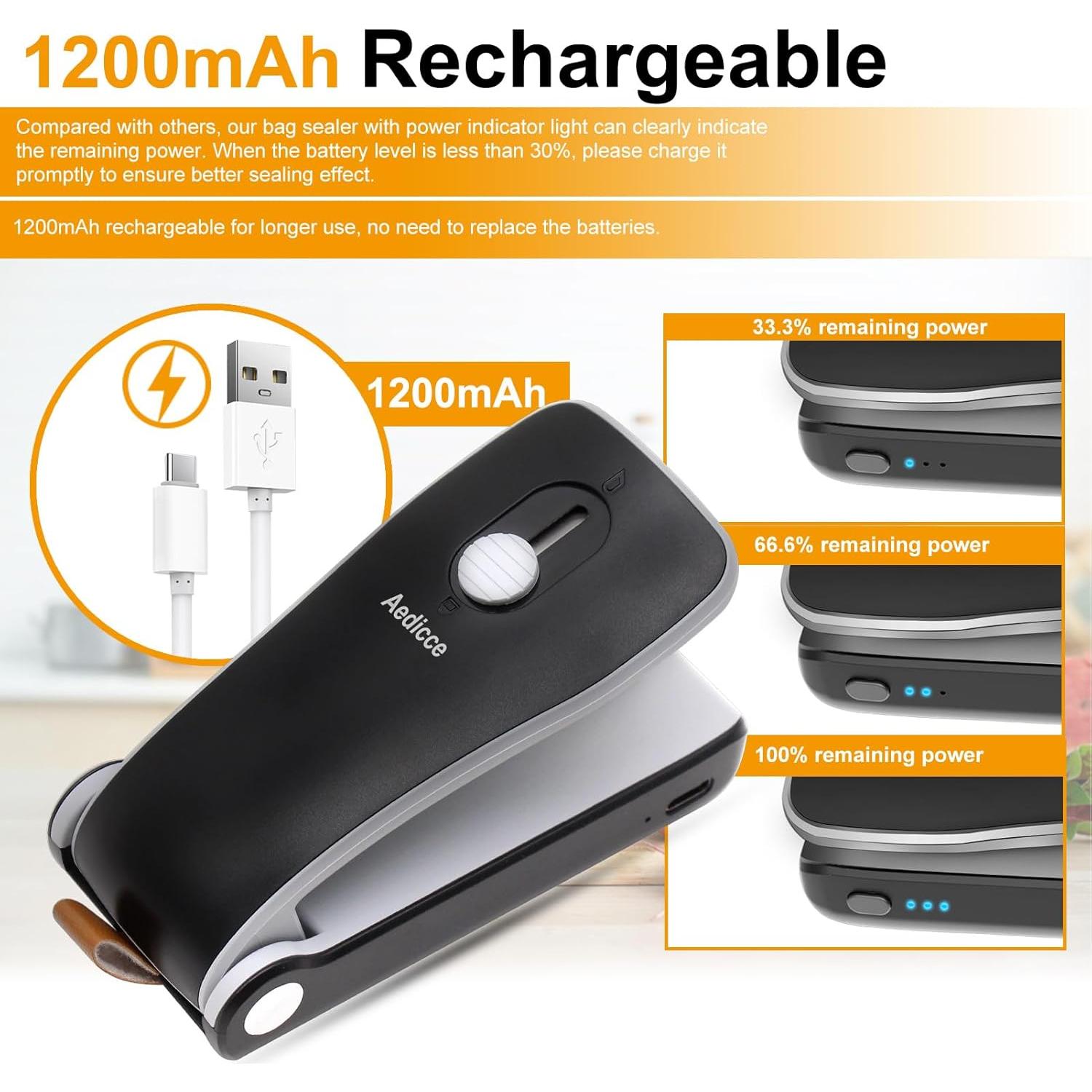 Mini Sello de Bolsas Aedicce Recargable USB 2 en 1 Negro