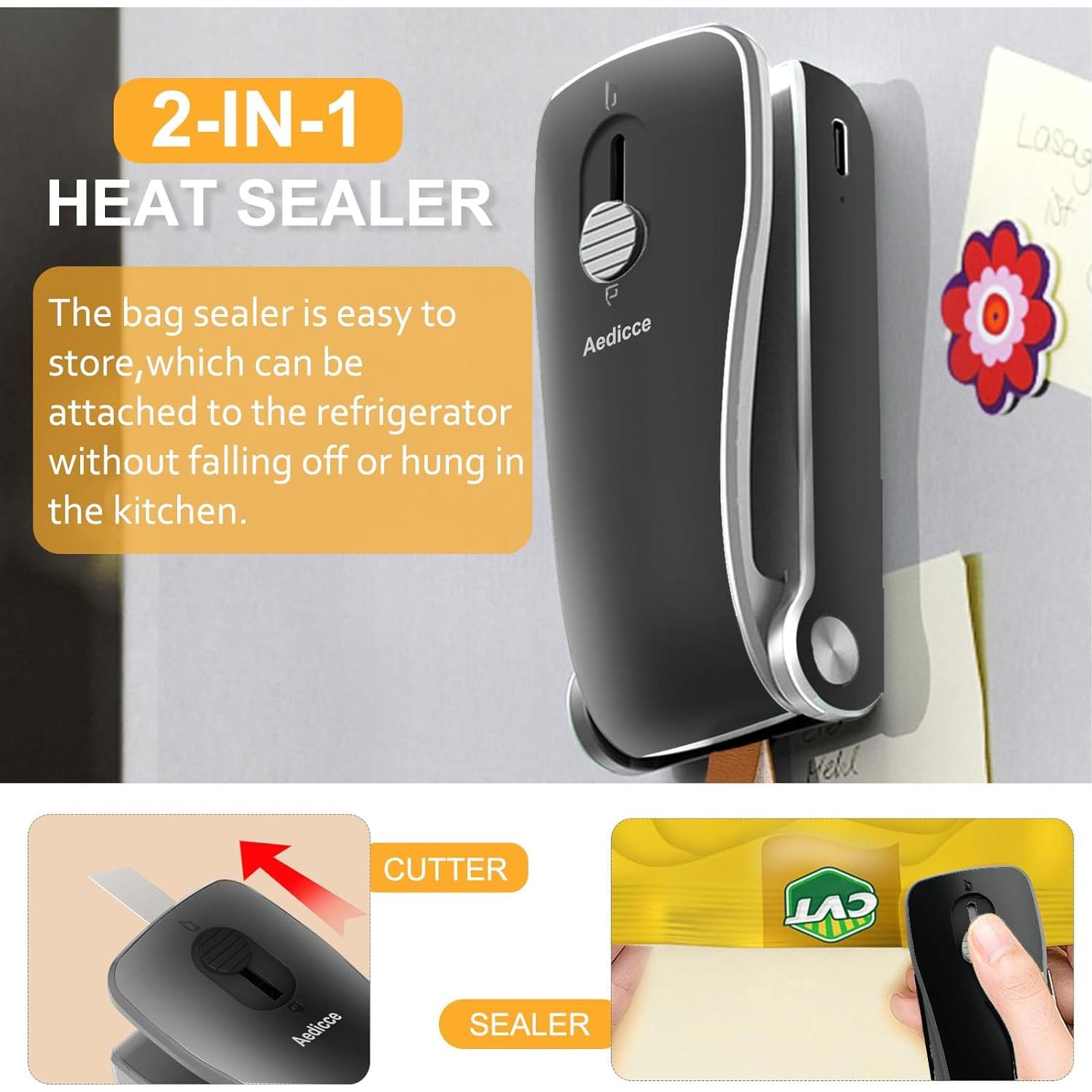 Mini Sello de Bolsas Aedicce Recargable USB 2 en 1 Negro