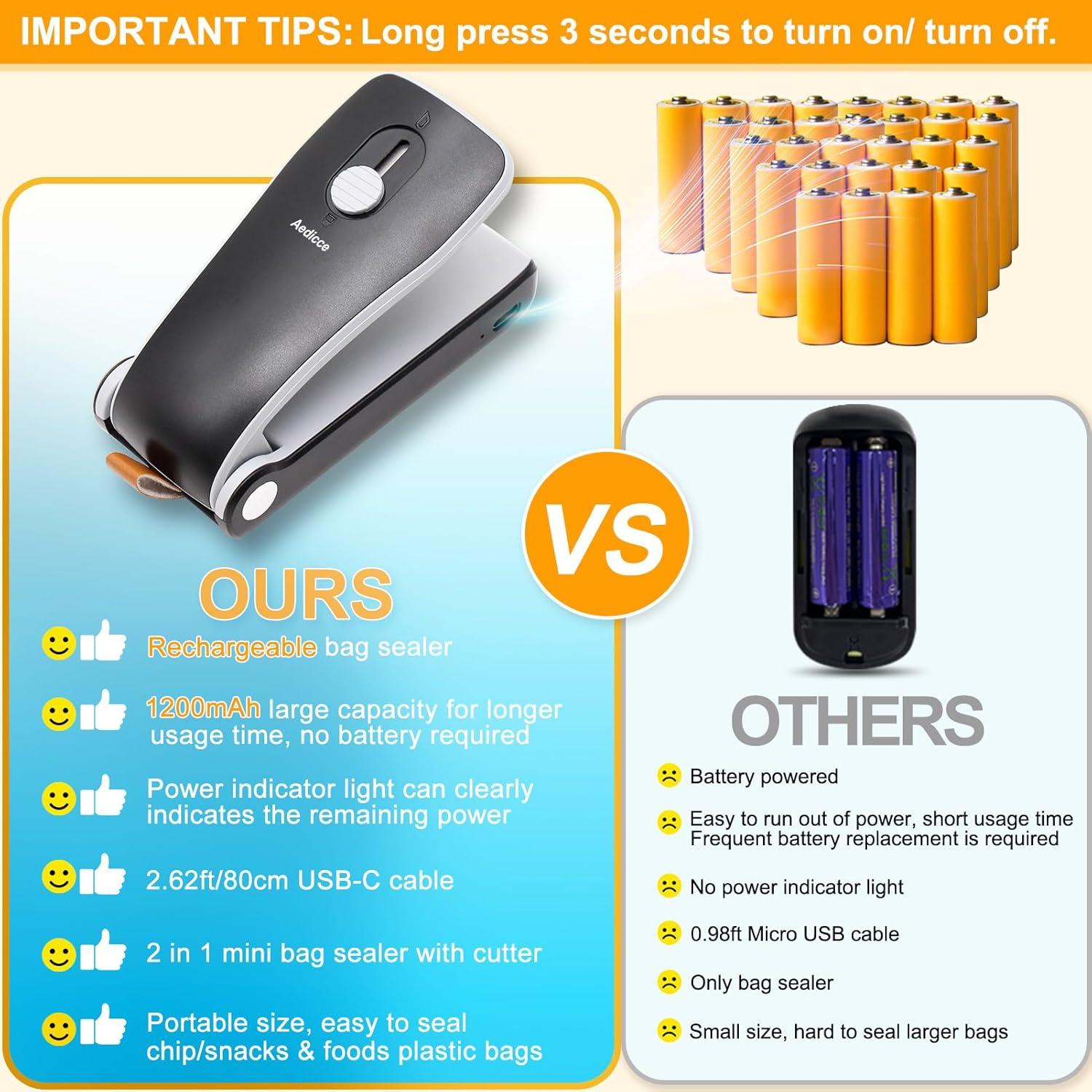 Mini Sello de Bolsas Aedicce Recargable USB 2 en 1 Negro