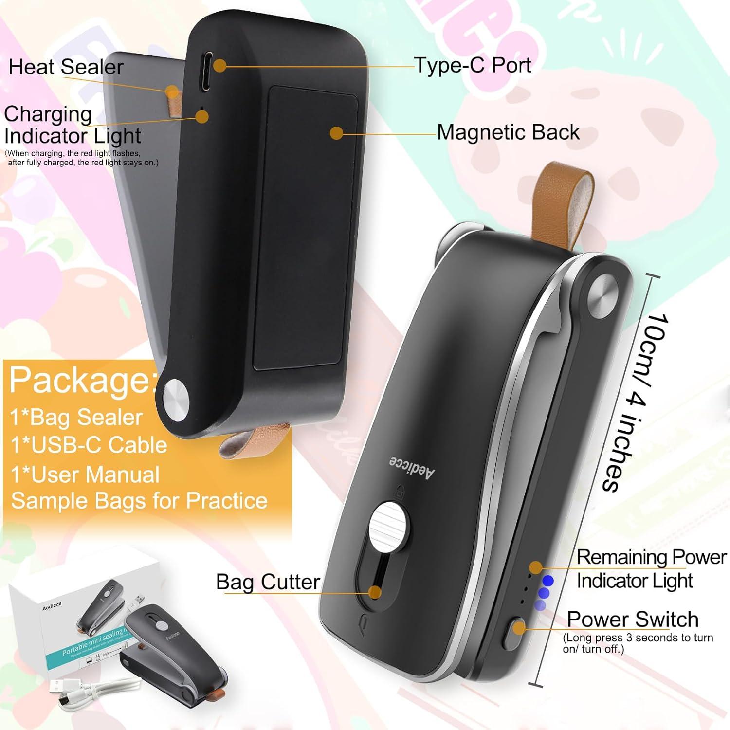 Mini Sello de Bolsas Aedicce Recargable USB 2 en 1 Negro